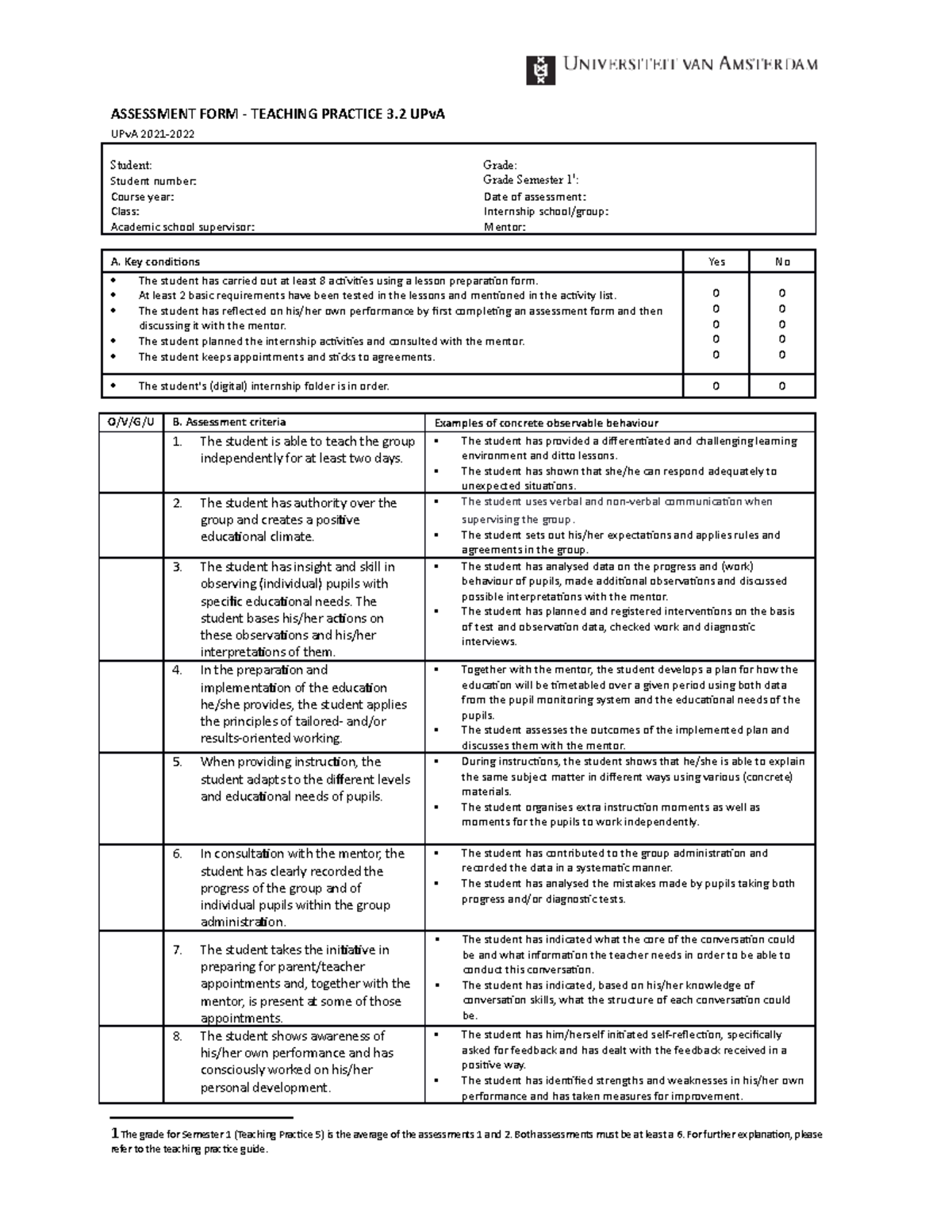 2122-beoordelingsformulierpraktijk 3 - ASSESSMENT FORM - TEACHING ...