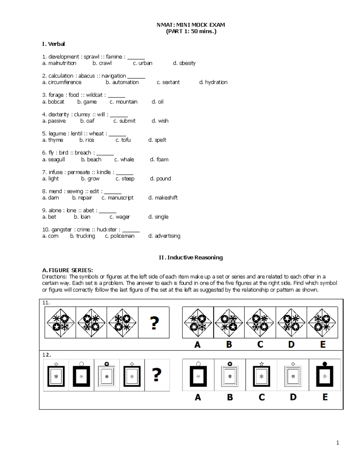 Mini Mock Exam - Q - Chemistry related - NMAT: MINI MOCK EXAM (PART 1: ...