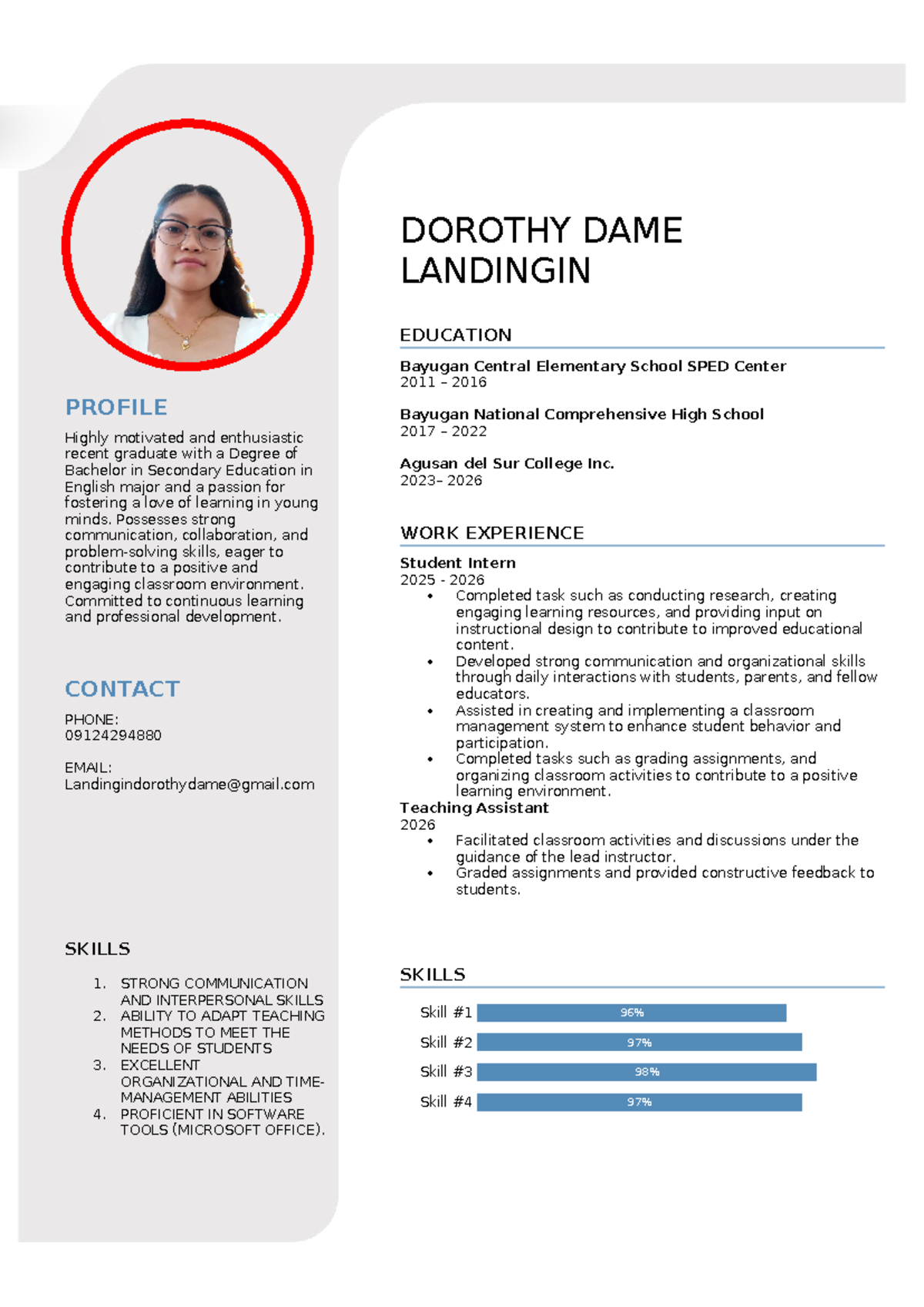 Resume - DOROTHY DAME LANDINGIN PROFILE Highly motivated and ...