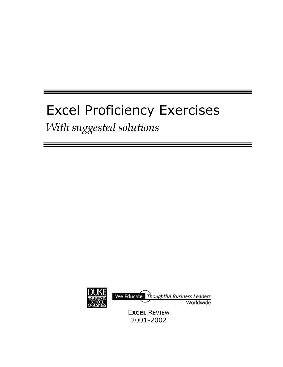 Excel Exercises Excel Proficiency Exercises With Suggested Solutions Excel Review 2001 The 4820