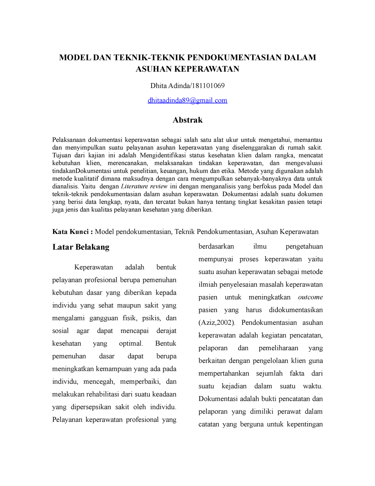 Model DAN Teknik- Teknik Pendokumentasian Dalam Asuhan Keperawatan ...