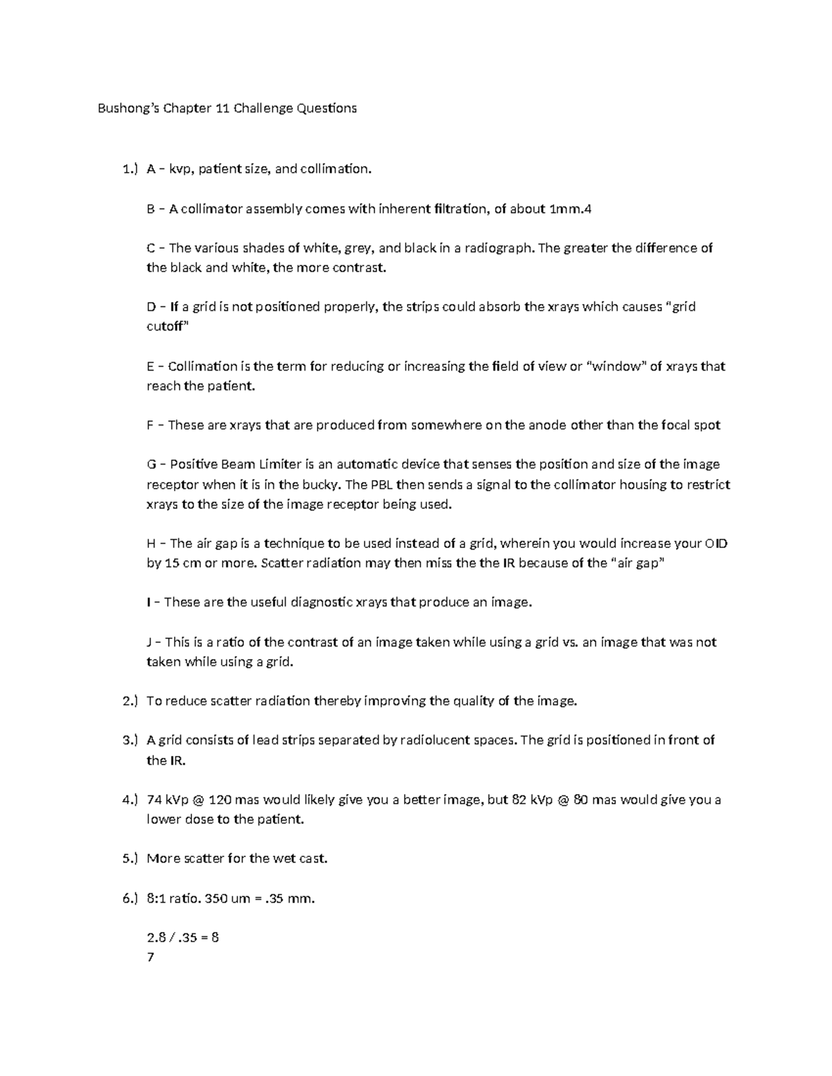 Bushong Ch. 11 Challenge questions Bushong’s Chapter 11 Challenge