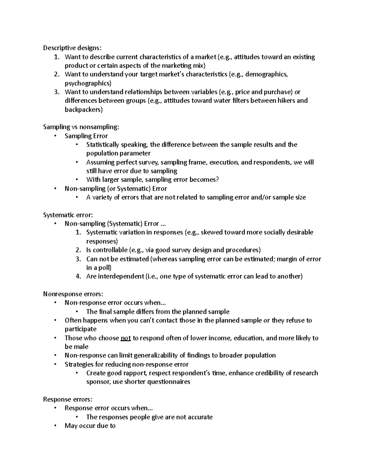 Chapter 5 - Lecture notes 5 - Descriptive designs: 1. Want to describe ...