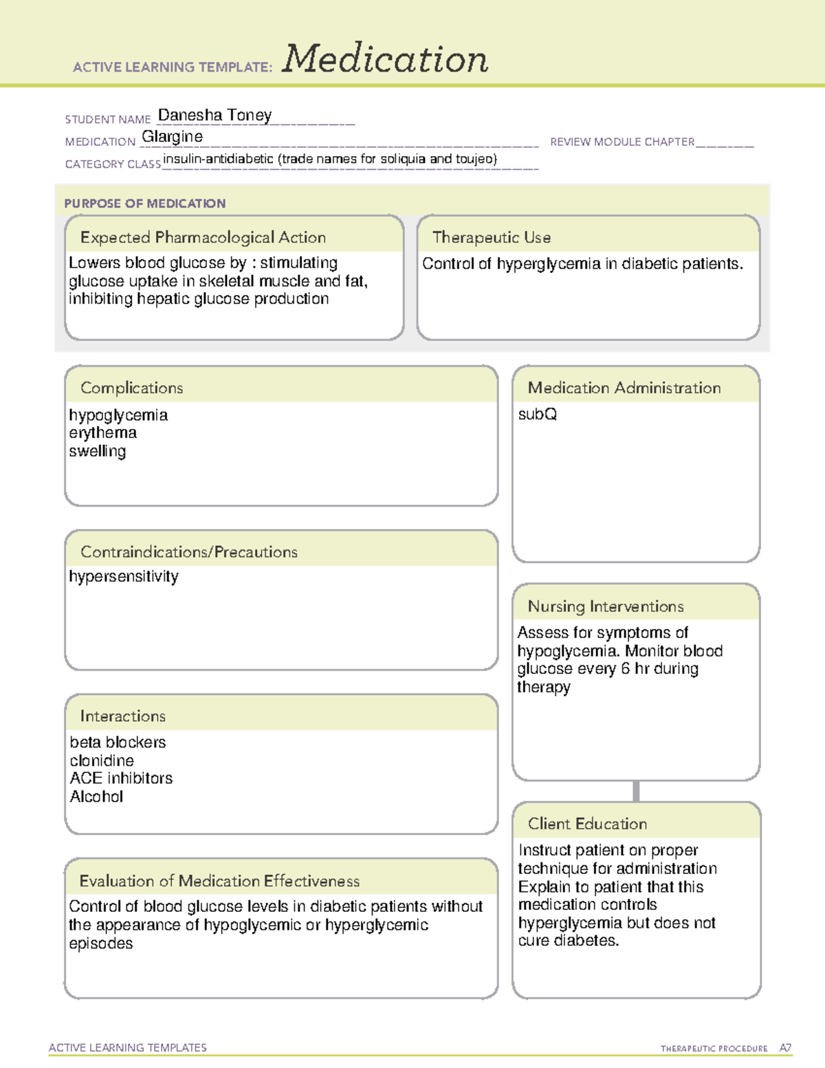 Glargine - drug cards - ACTIVE LEARNING TEMPLATES TherapeuTic procedure ...