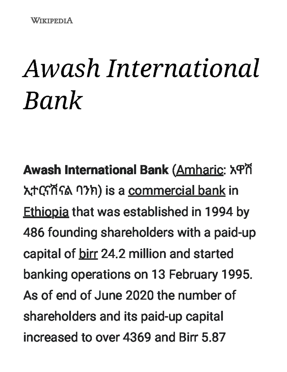Awash International Bank Wikipedia Awash International Bank Awash