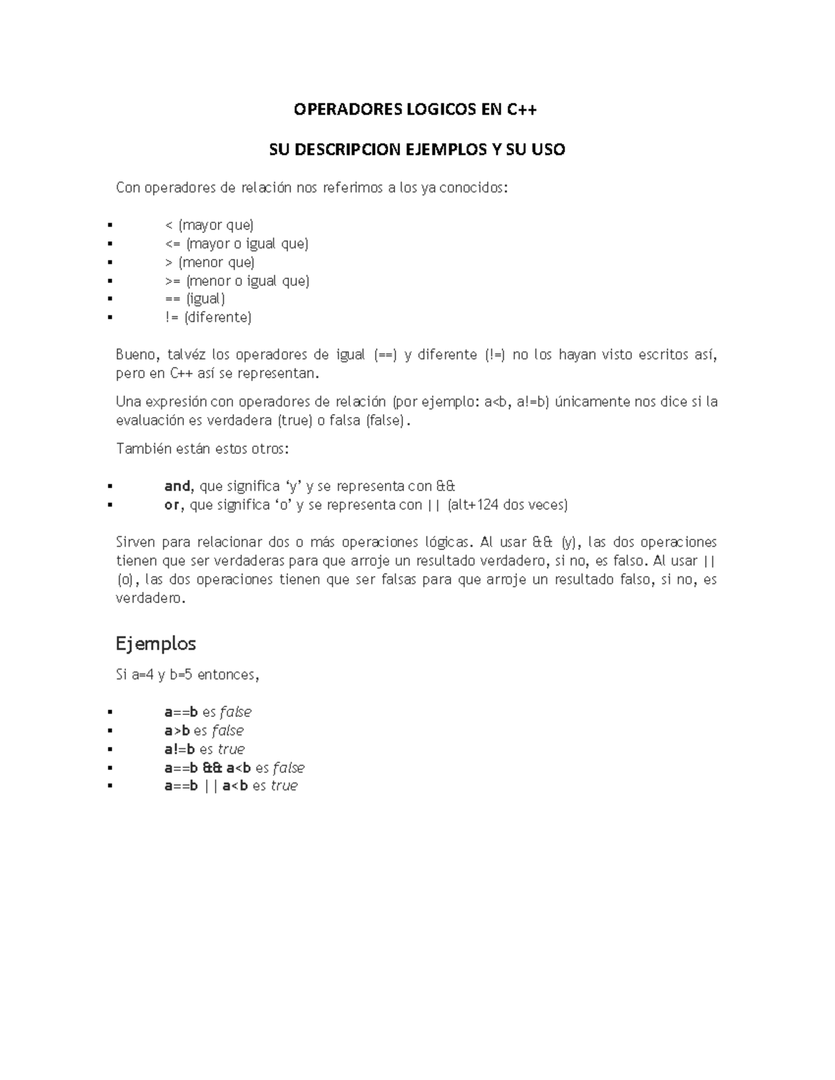 67372186 Ope Rad Ores Logicos en c - OPERADORES LOGICOS EN C++ SU ...