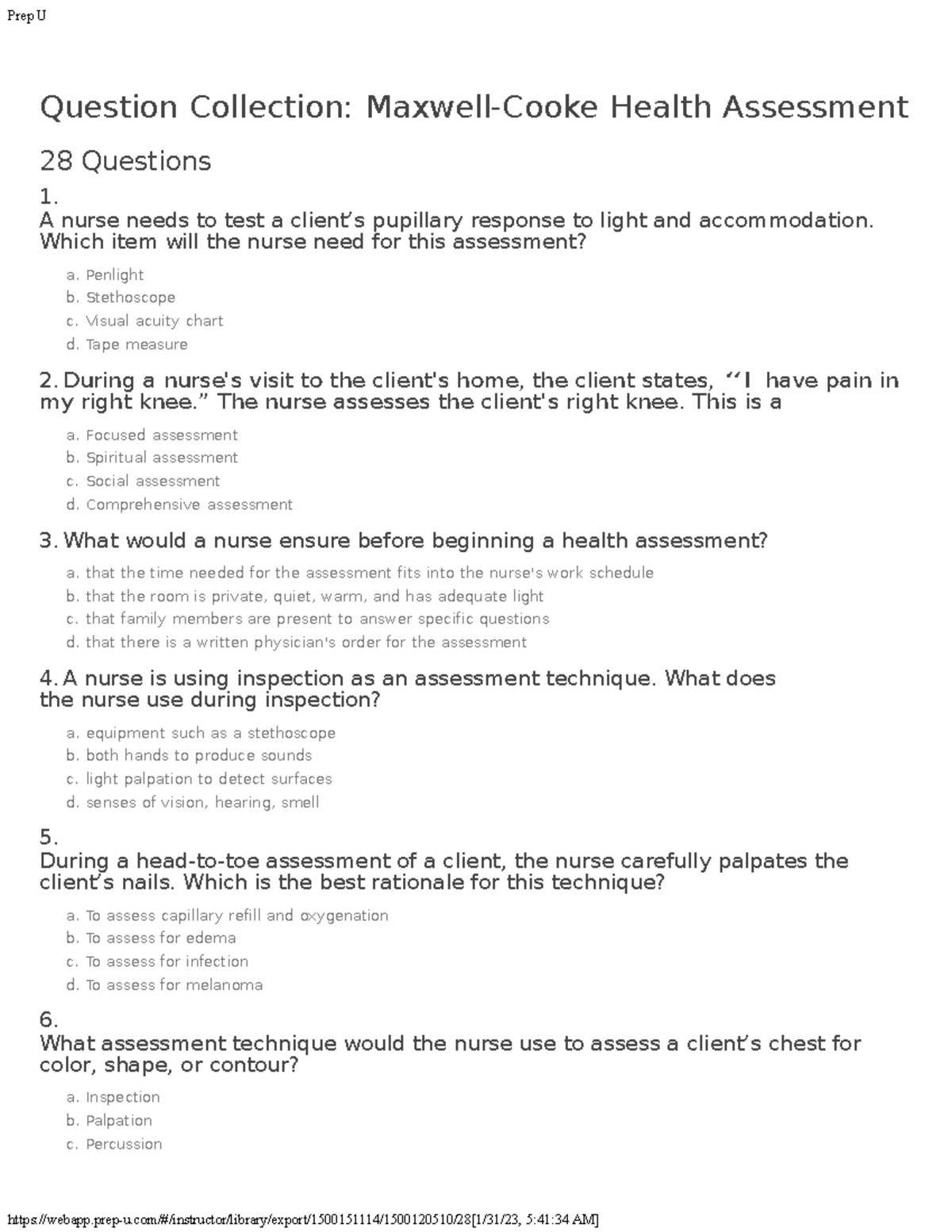 Health Assessment QUIZ 1SKIN NAIL HAIR Prep U Studocu