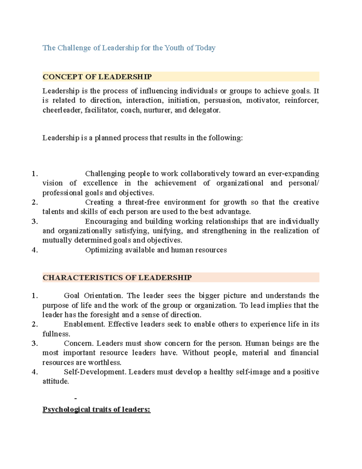 NSTP 1 Module 3 - Lec Notes - The Challenge Of Leadership For The Youth ...