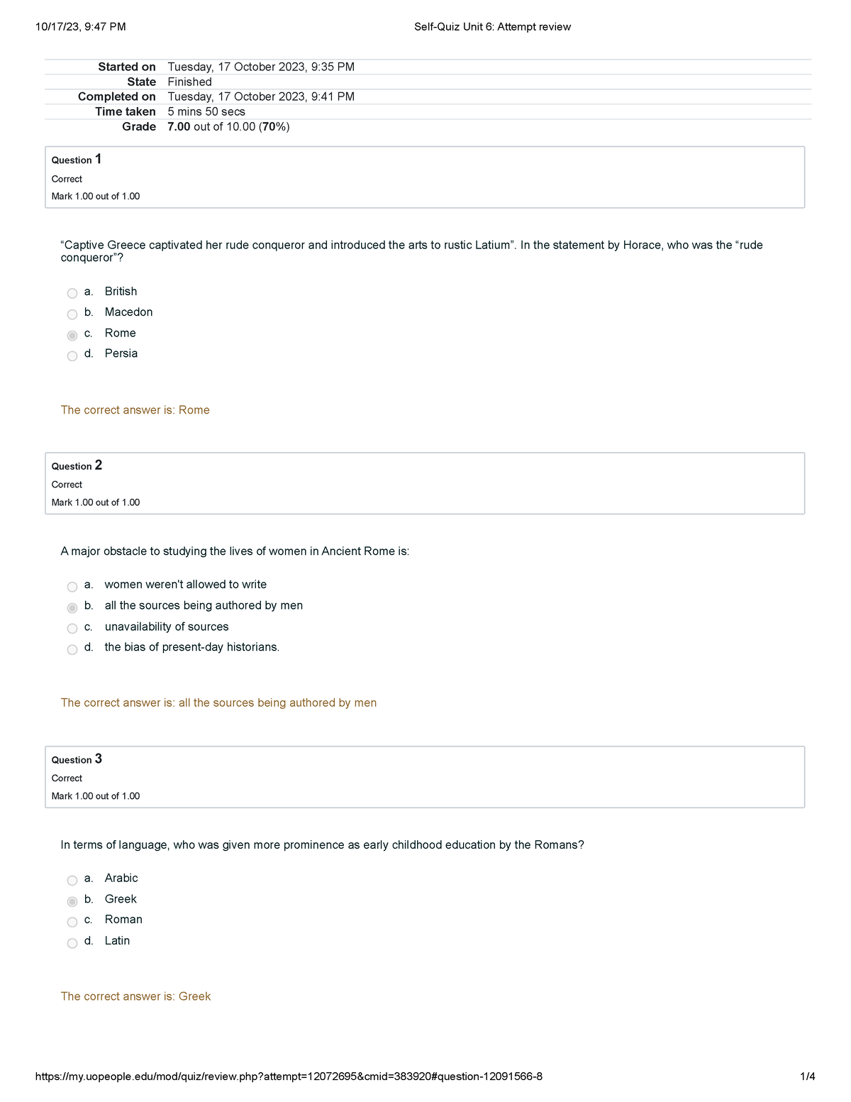 Self-Quiz Unit 6 Attempt Review - Started On Tuesday, 17 October 2023 ...