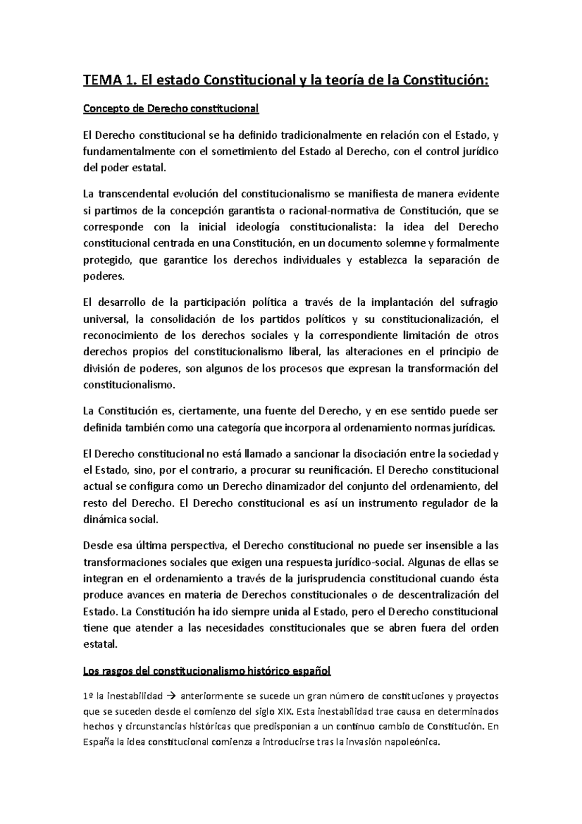 Resumen tema 1 - Apuntes TEMA 1 - TEMA 1. El estado Constitucional y la ...