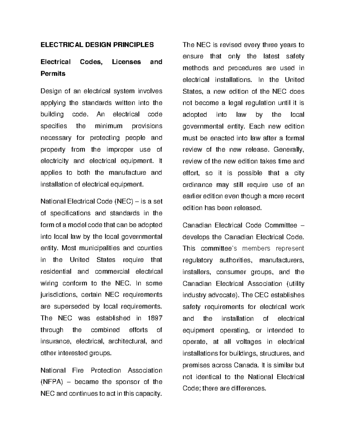 Electrical Design Principles ELECTRICAL DESIGN PRINCIPLES Electrical