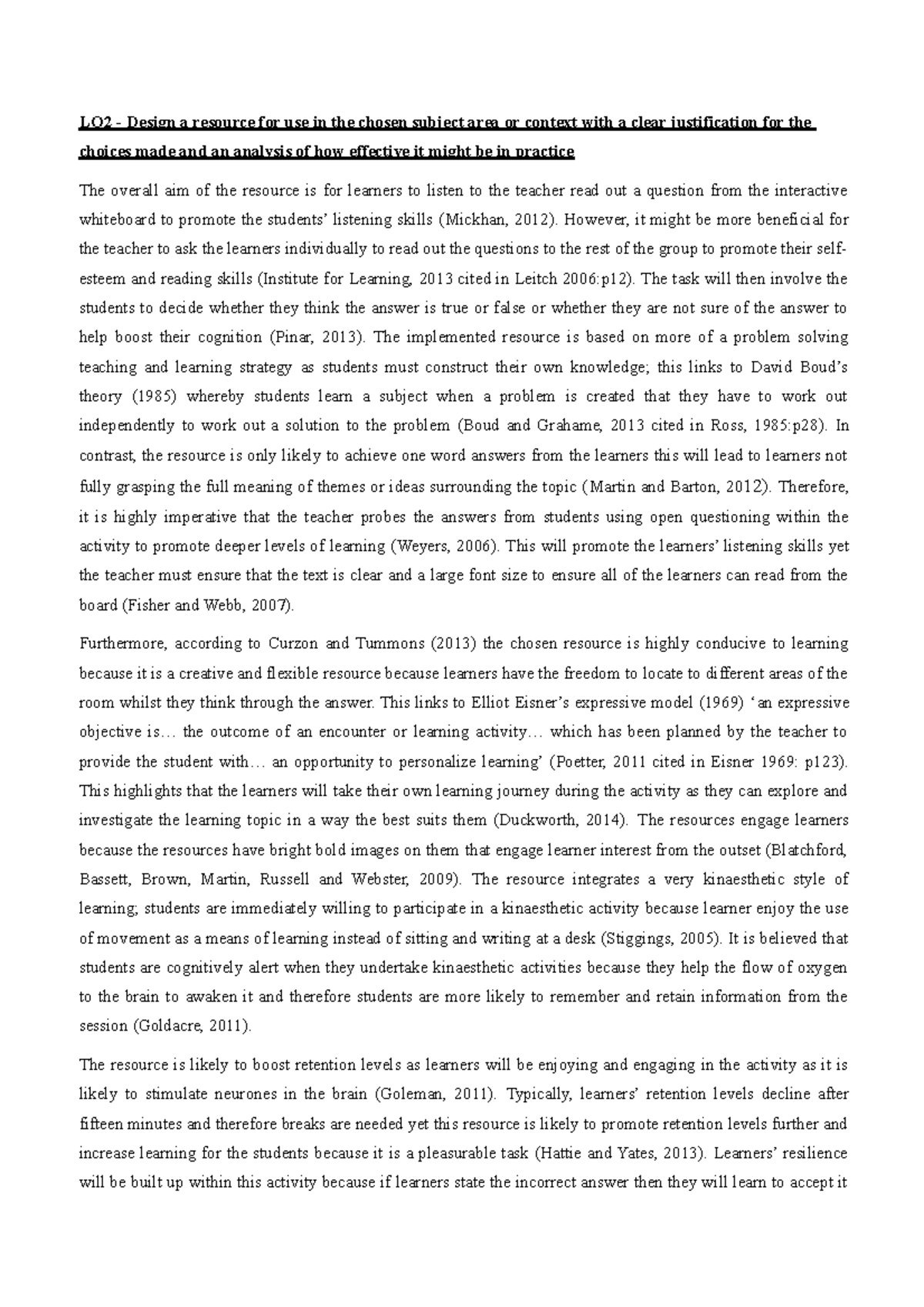 LO2 - Lesson plan - LO2 - Design a resource for use in the chosen ...