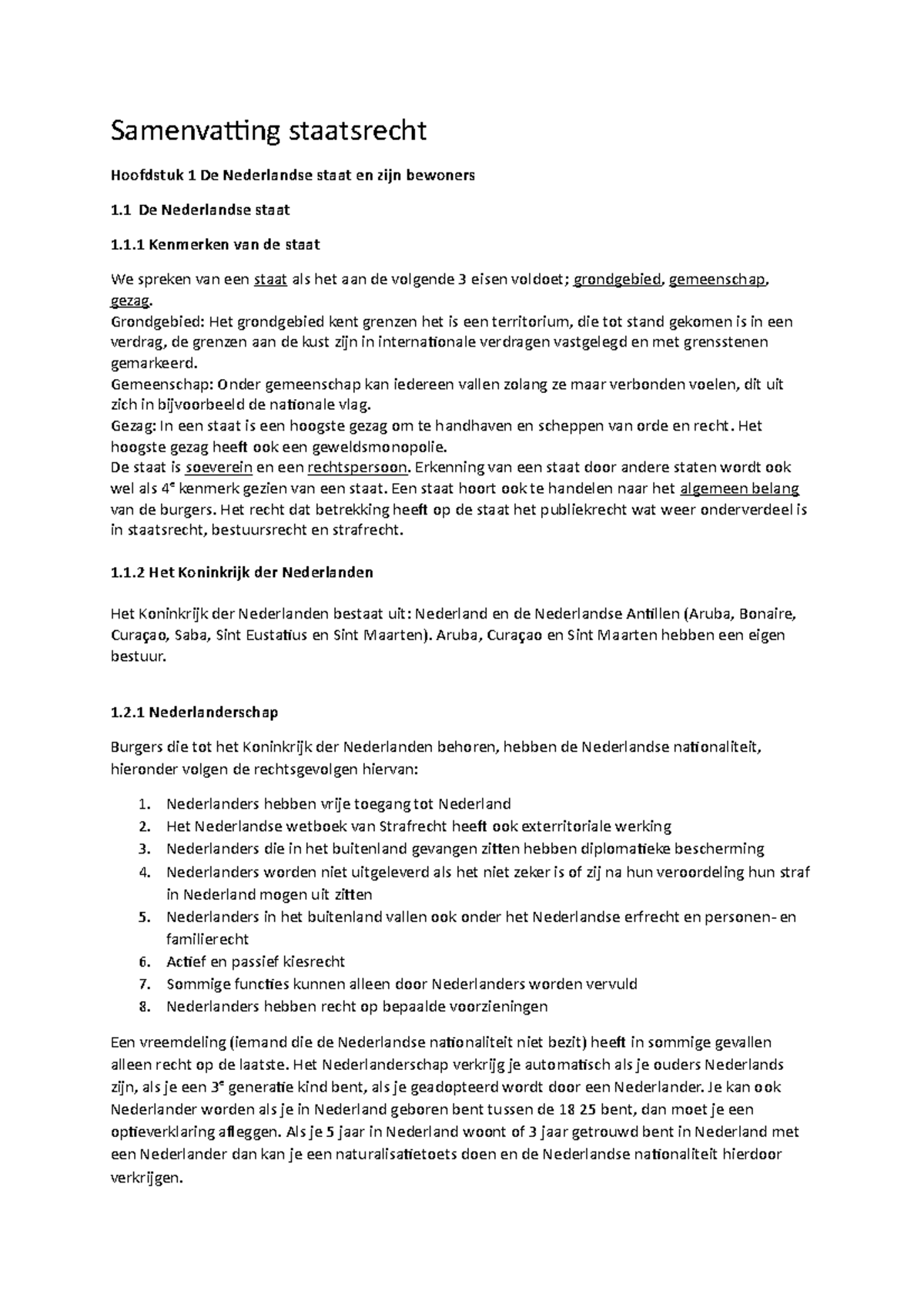 Samenvatting Staatsrecht - 1 Kenmerken Van De Staat We Spreken Van Een ...