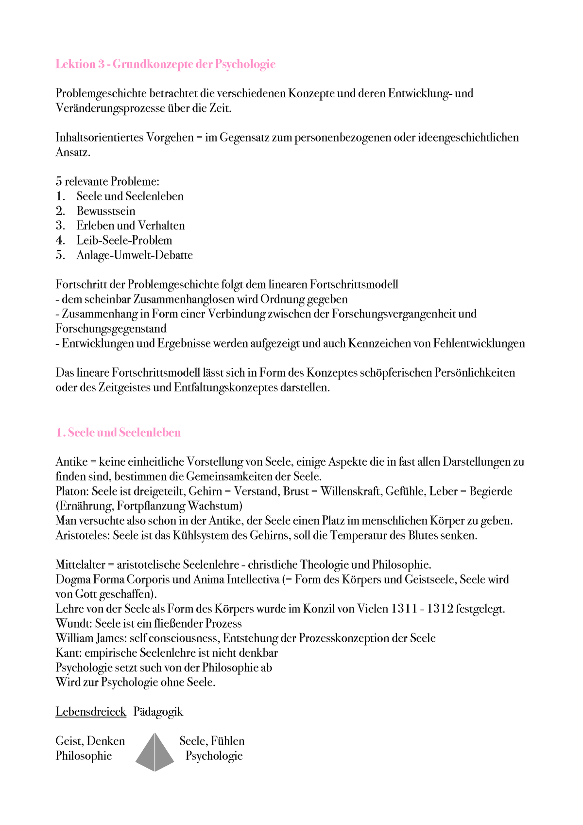 Einführung in Psychologie L Lektion Grundkonzepte der Psychologie Problemgeschichte