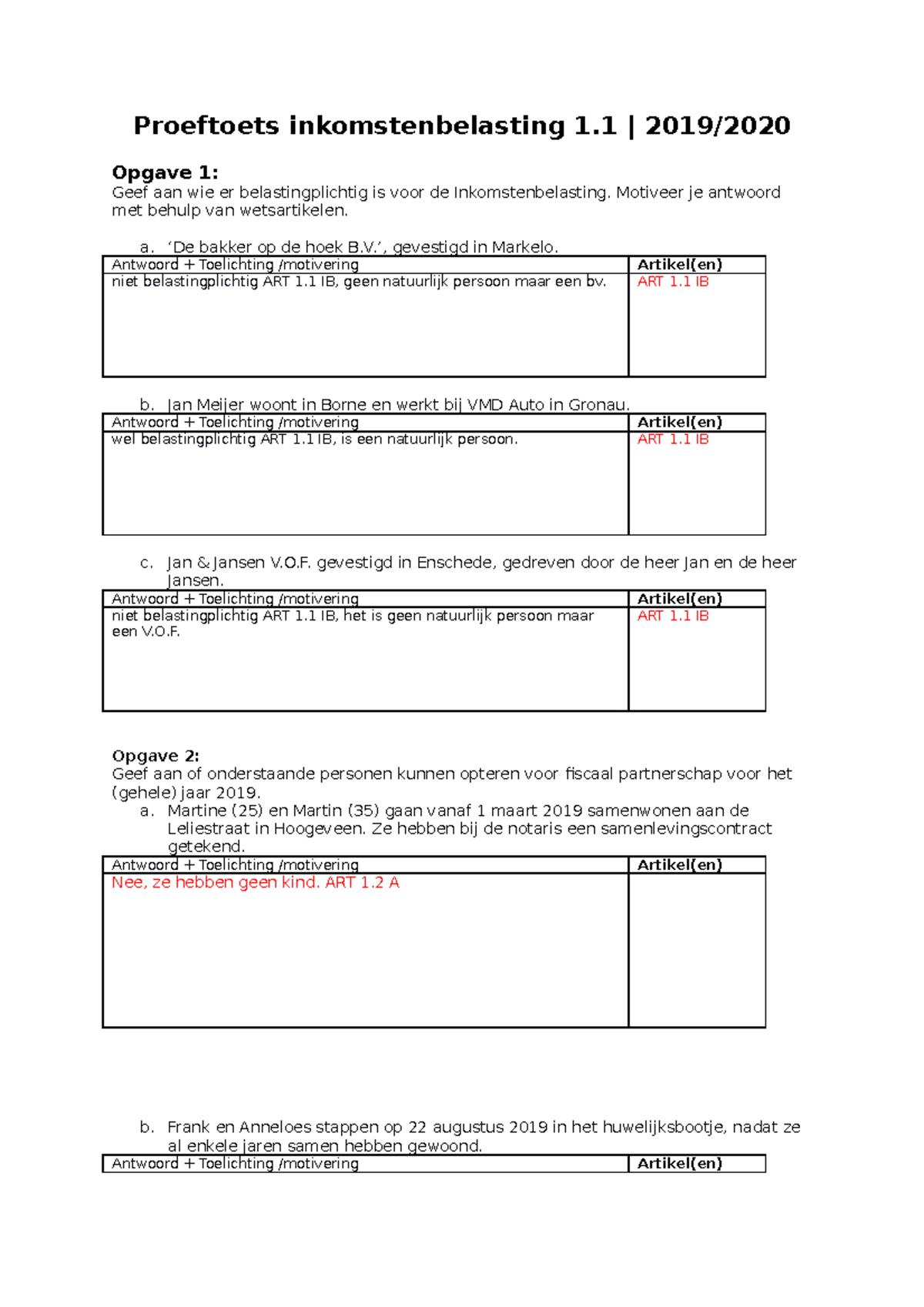 Proeftoets IB 2019-2020 - Proeftoets Inkomstenbelasting 1 | 2019 ...