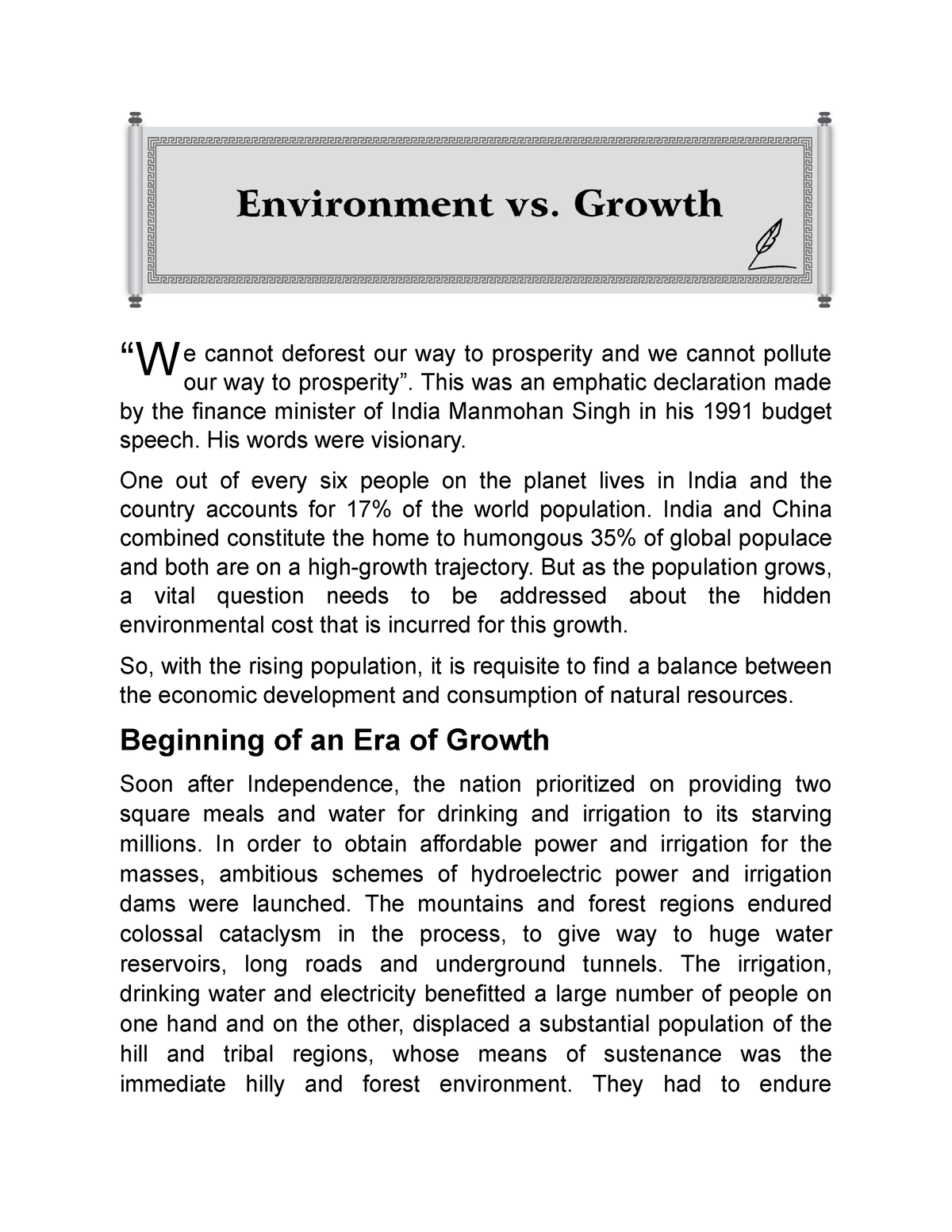 essay on environment vs growth