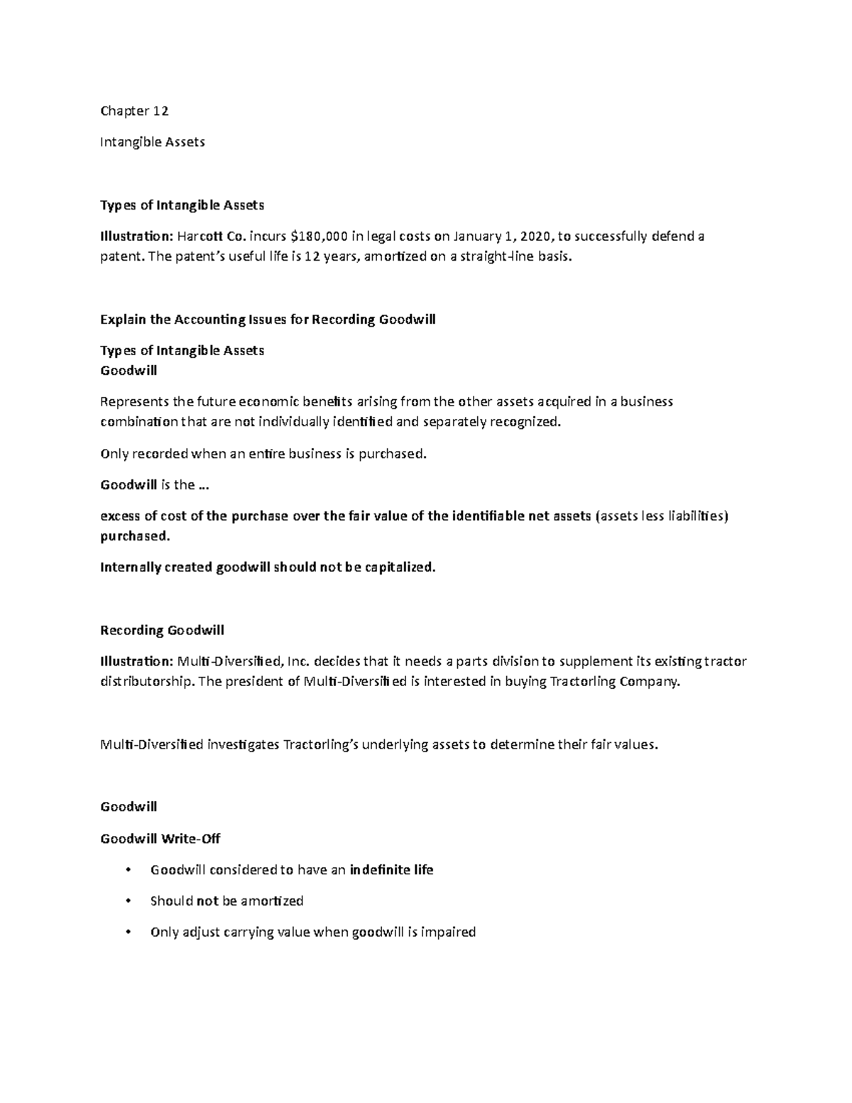 Chapter 12 Lecture Notes 4 - Chapter 12 Intangible Assets Types of ...