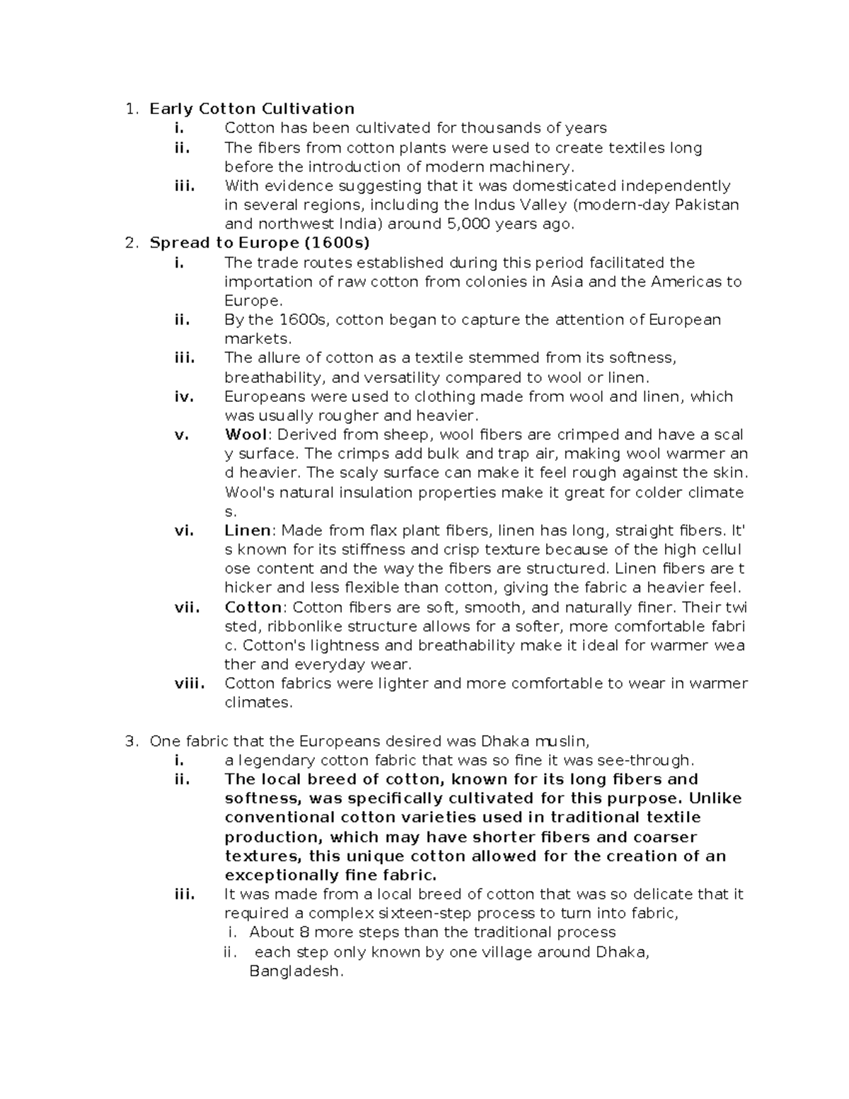 Pp ouline Group Presentation Early Cotton Cultivation i. Cotton has