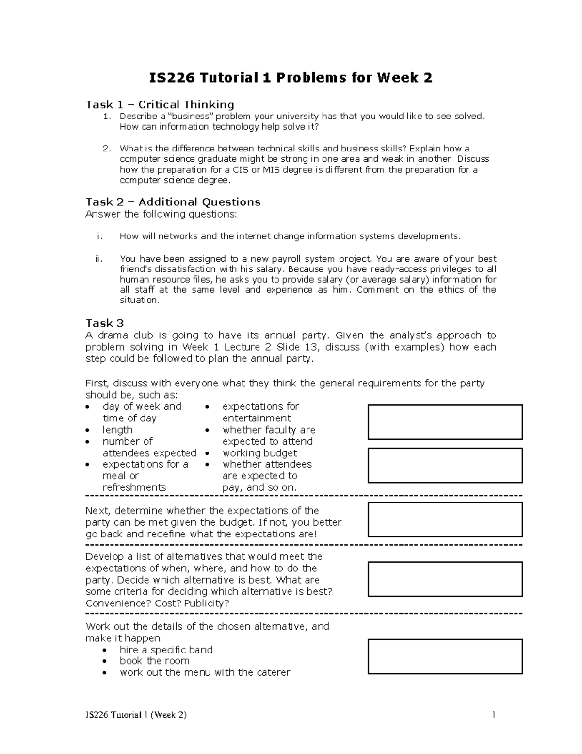 Wk2-T1 - IS226 Tutorial 1 Problems For Week 2 - IS226 Tutorial 1 (Week ...