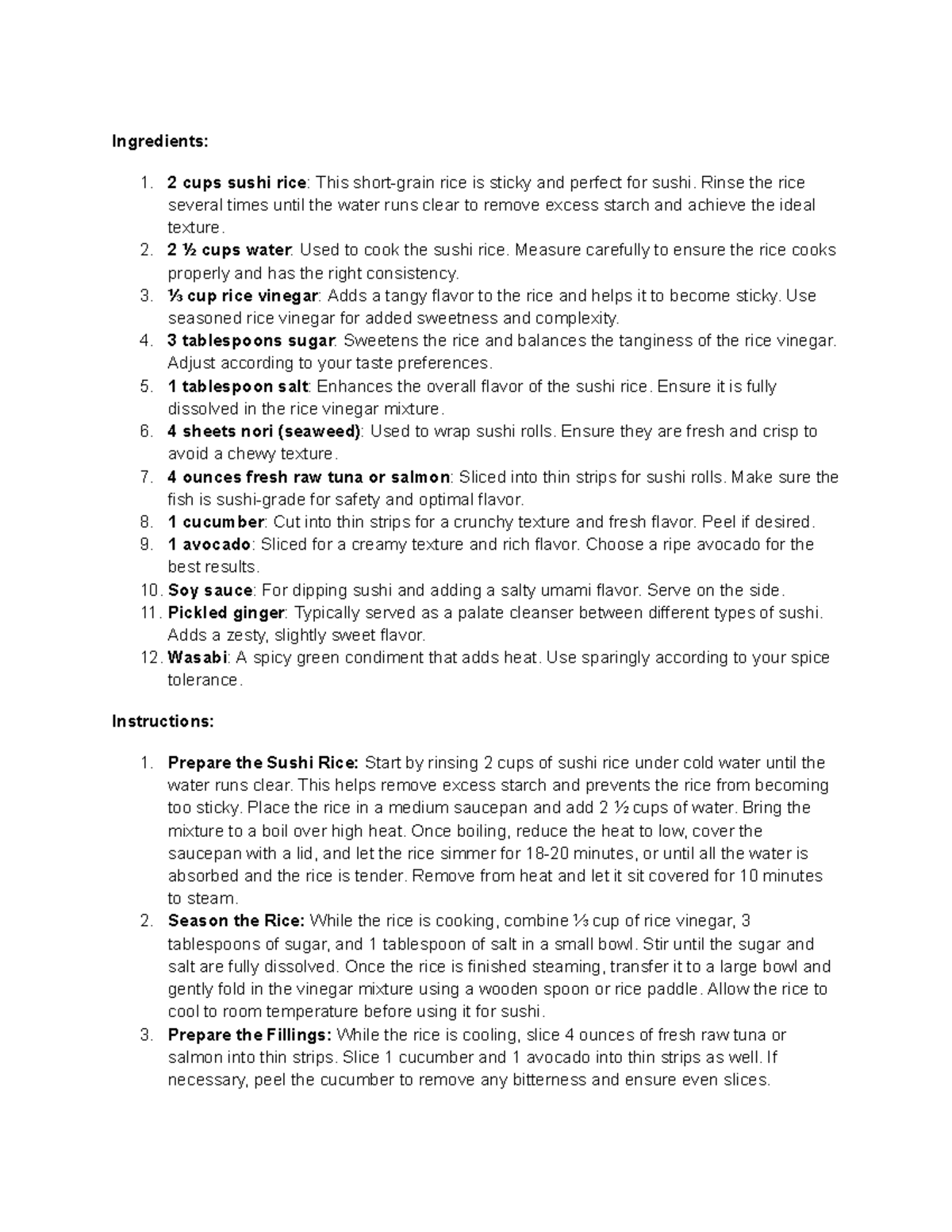 Cooking class 101 how to make sushi - Ingredients: 1. 2 cups sushi rice ...