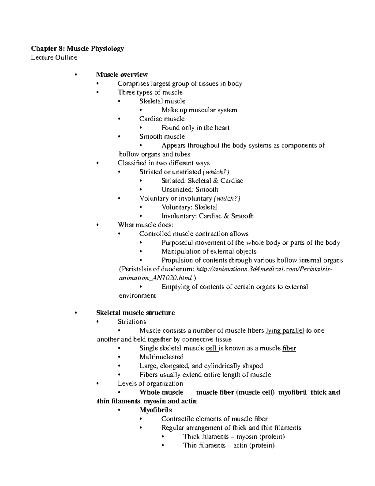 Ch. 8 Muscle Physiology - Chapter 8: Muscle Physiology Lecture Outline ...