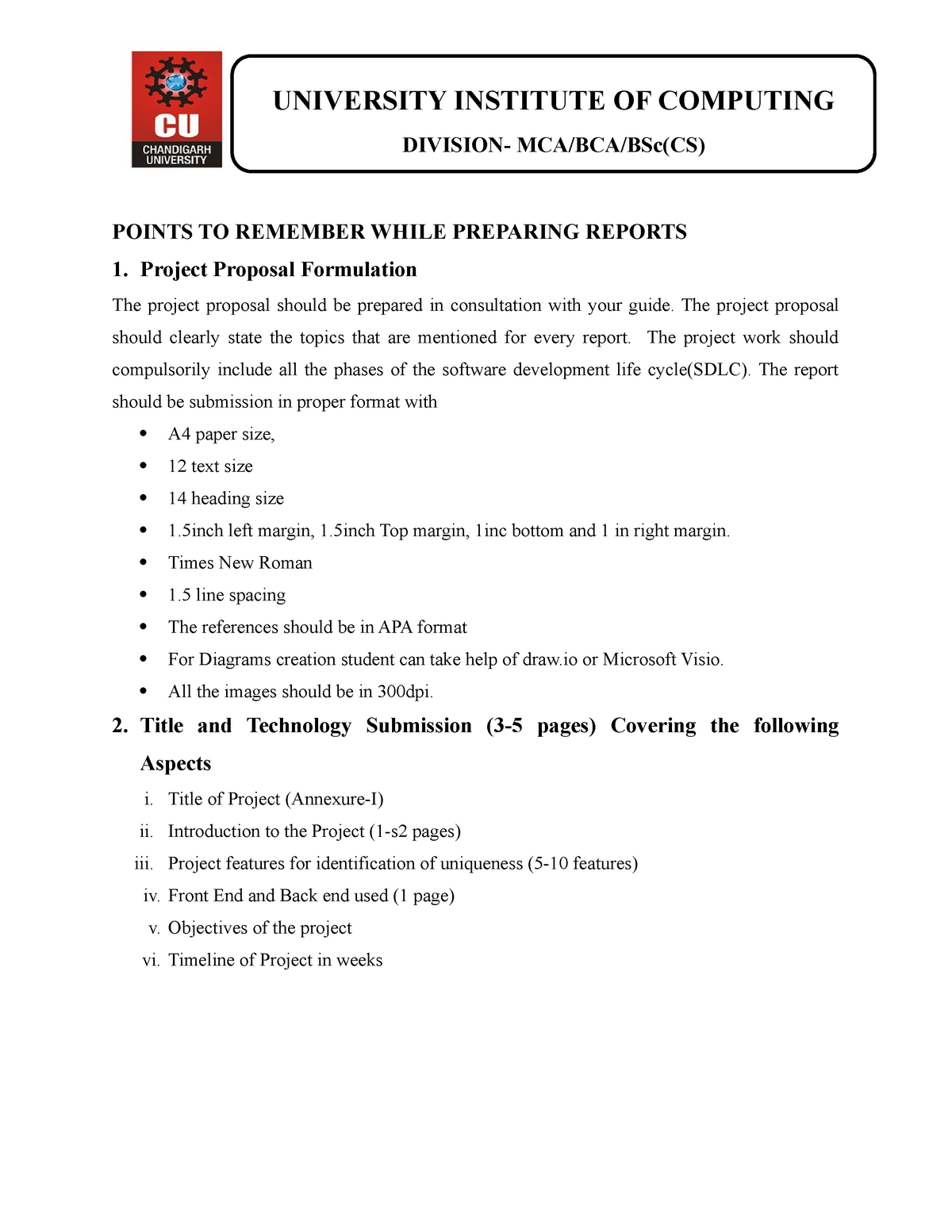 Format Of Synopsis And Report Project POINTS TO REMEMBER WHILE 