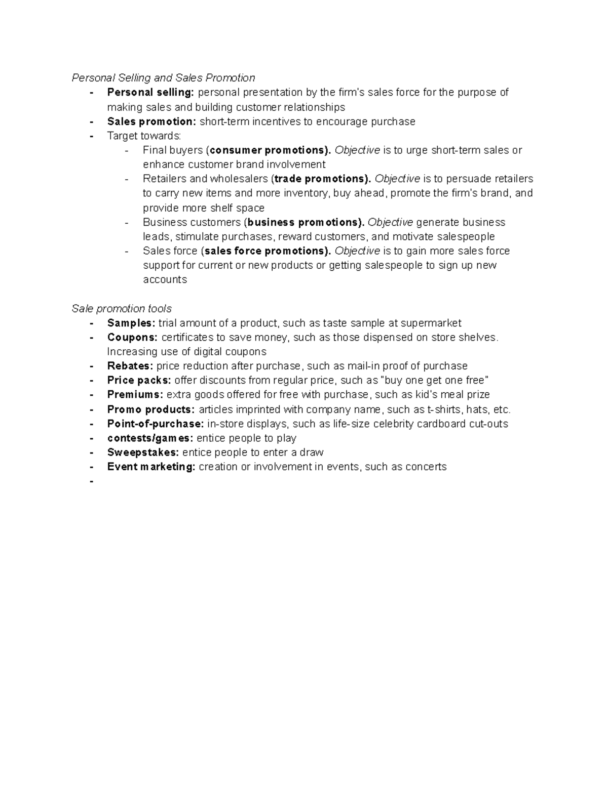 Chapter 14 - Personal Selling and Sales Promotion - Personal selling ...
