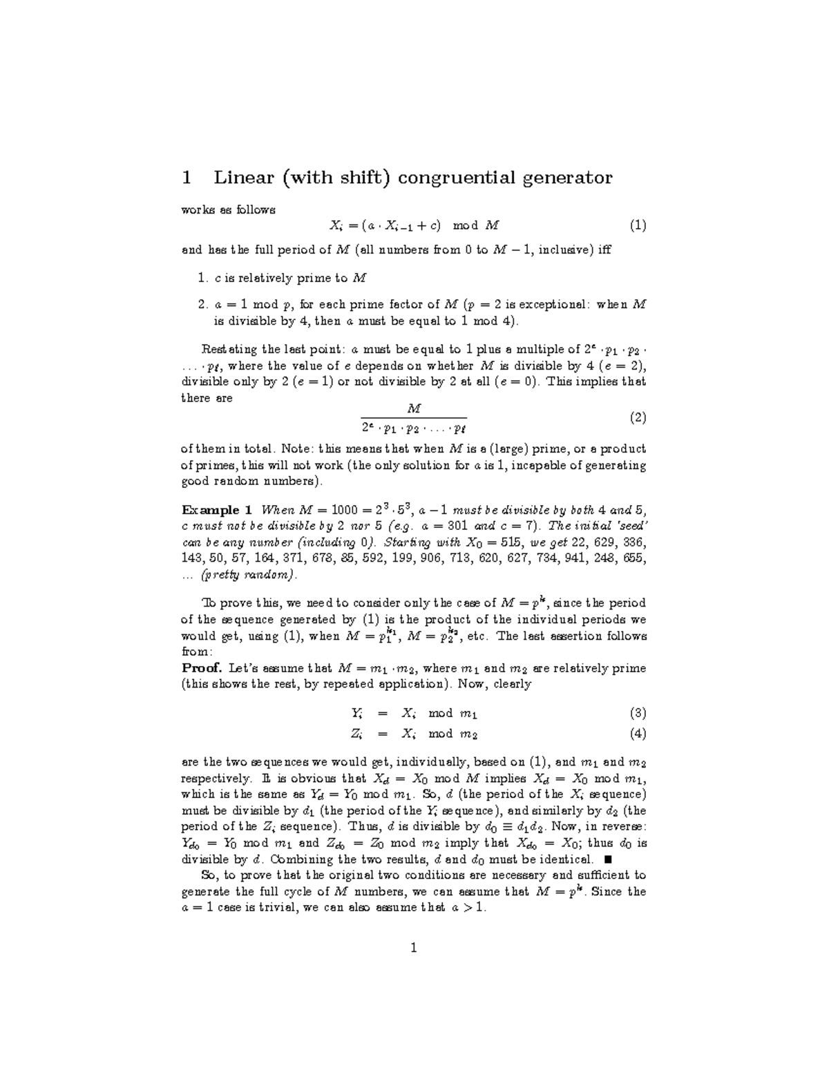 Linear congruential generator notes 1 Linear (with shift