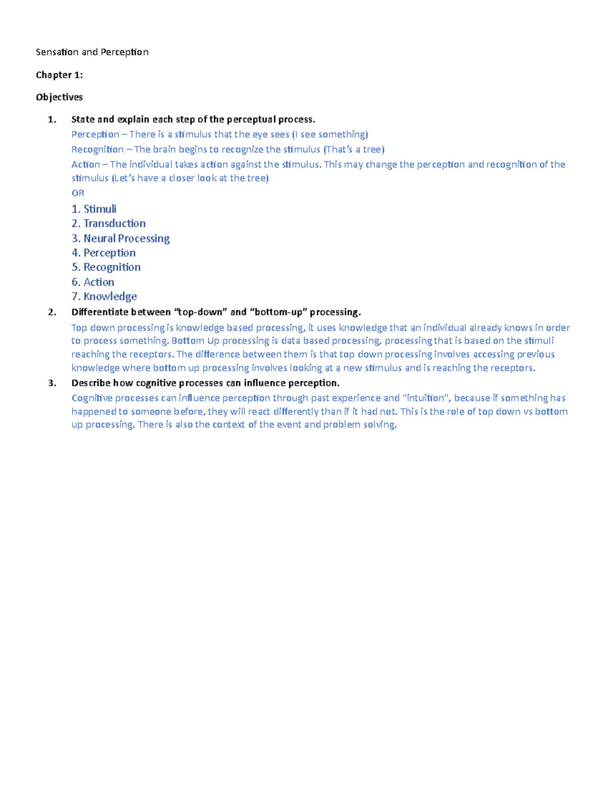 Sensation And Perception EXAM 1 - Sensation And Perception Chapter 1 ...