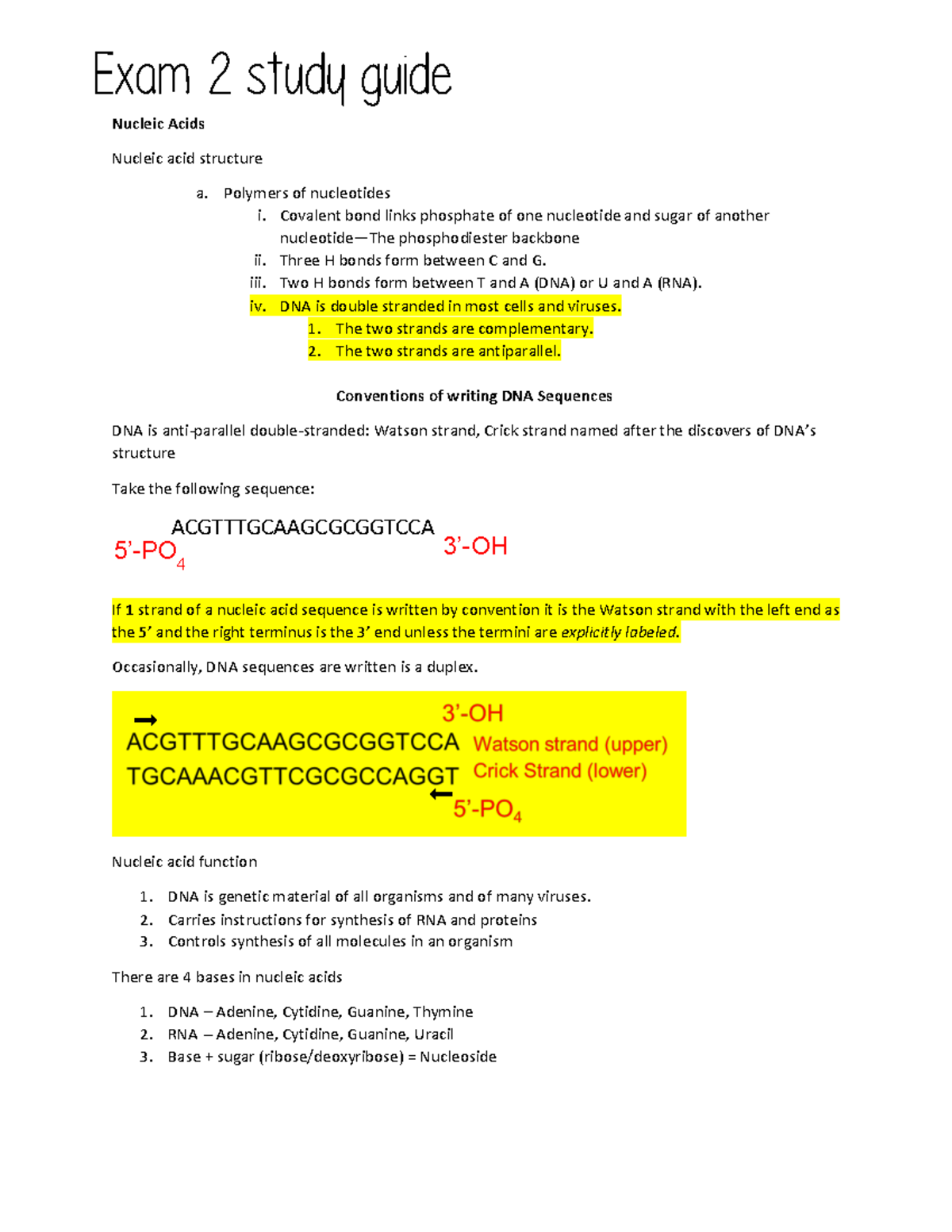 Exam 2 Study Guide - Medical Microbiology – BIOL215 Fall 2022 1 Nucleic ...