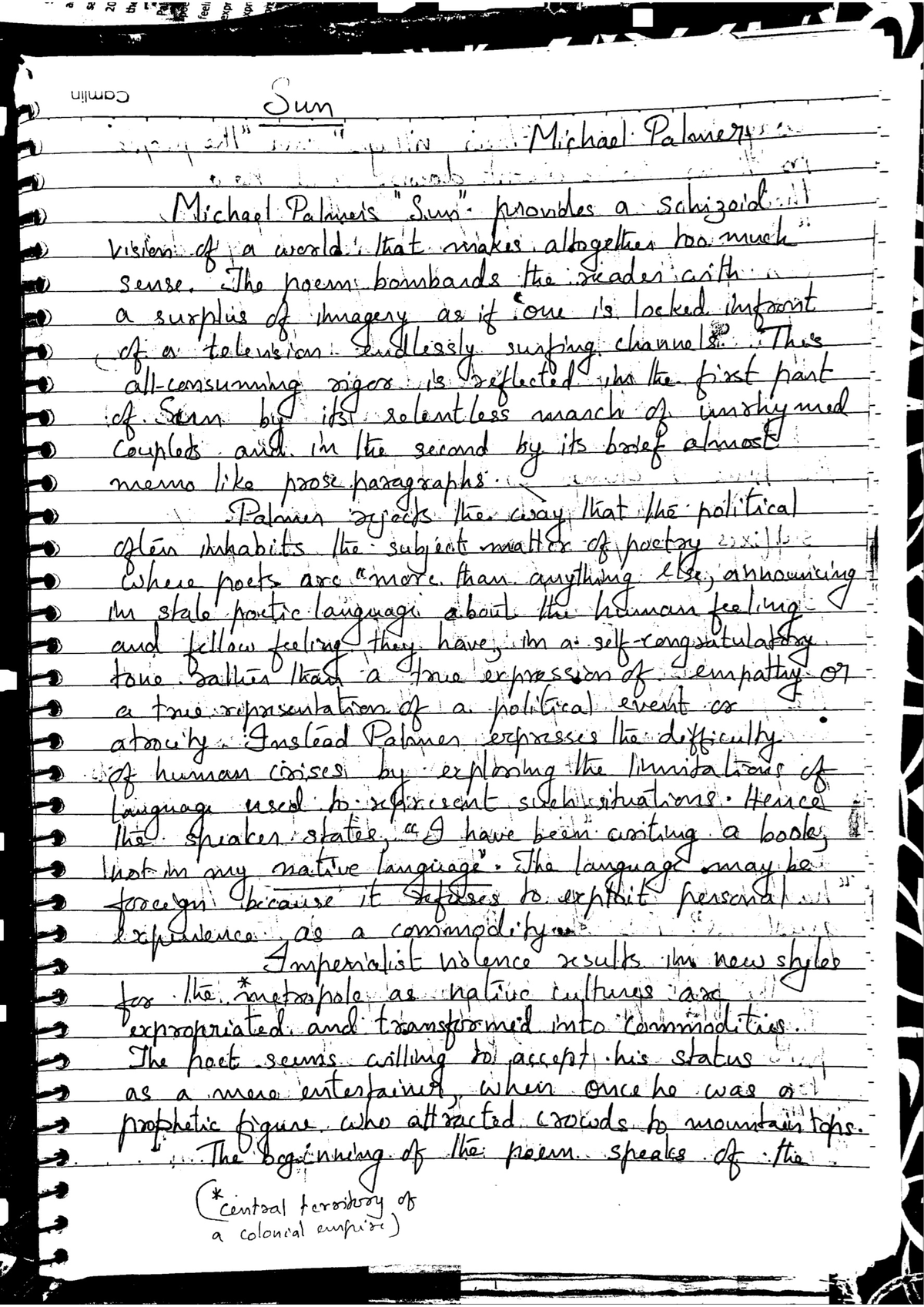 Notes on Sun - M A English Language and Literature - Studocu