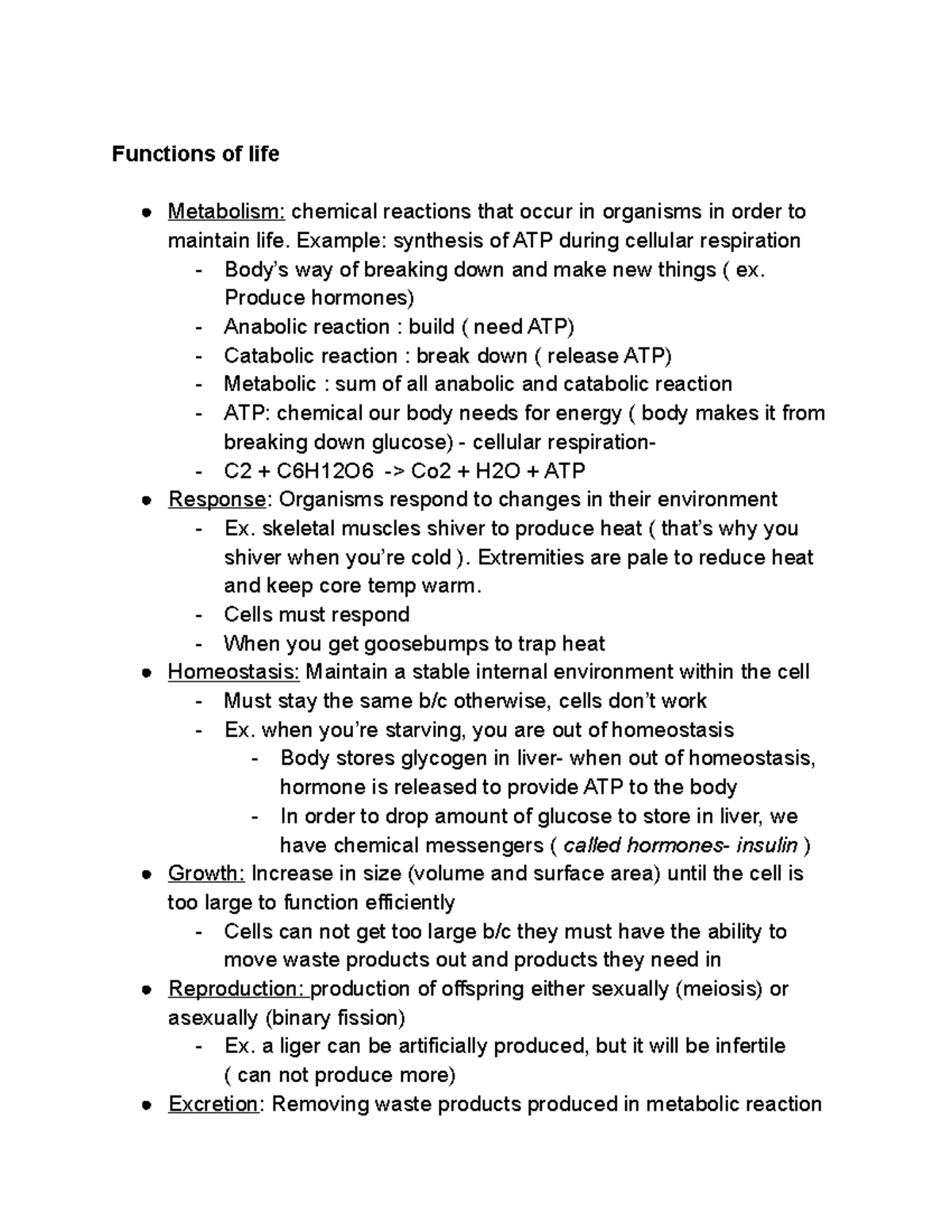 Cell info cell information Functions of life Metabolism chemical
