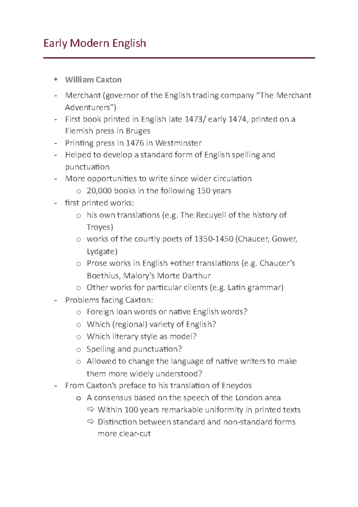 summary-early-modern-english-early-modern-english-william-caxton