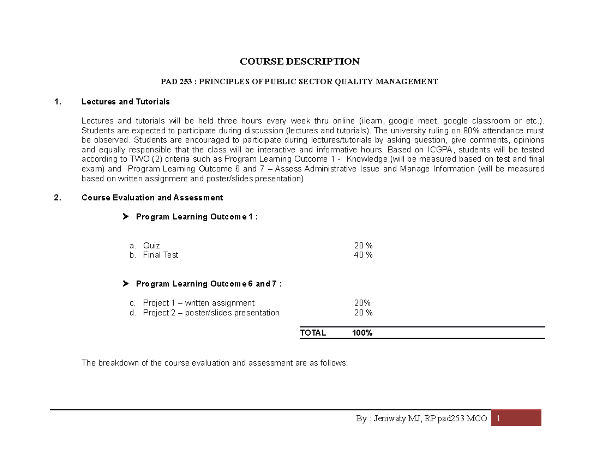 3. Course Description PAD253 MCO 2 am110 public administration - COURSE ...