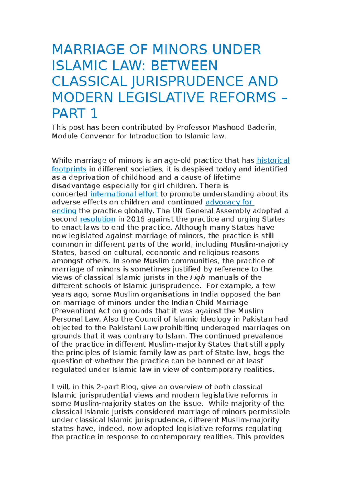 Marriage OF Minors Under Islamic LAW - MARRIAGE OF MINORS UNDER ISLAMIC ...