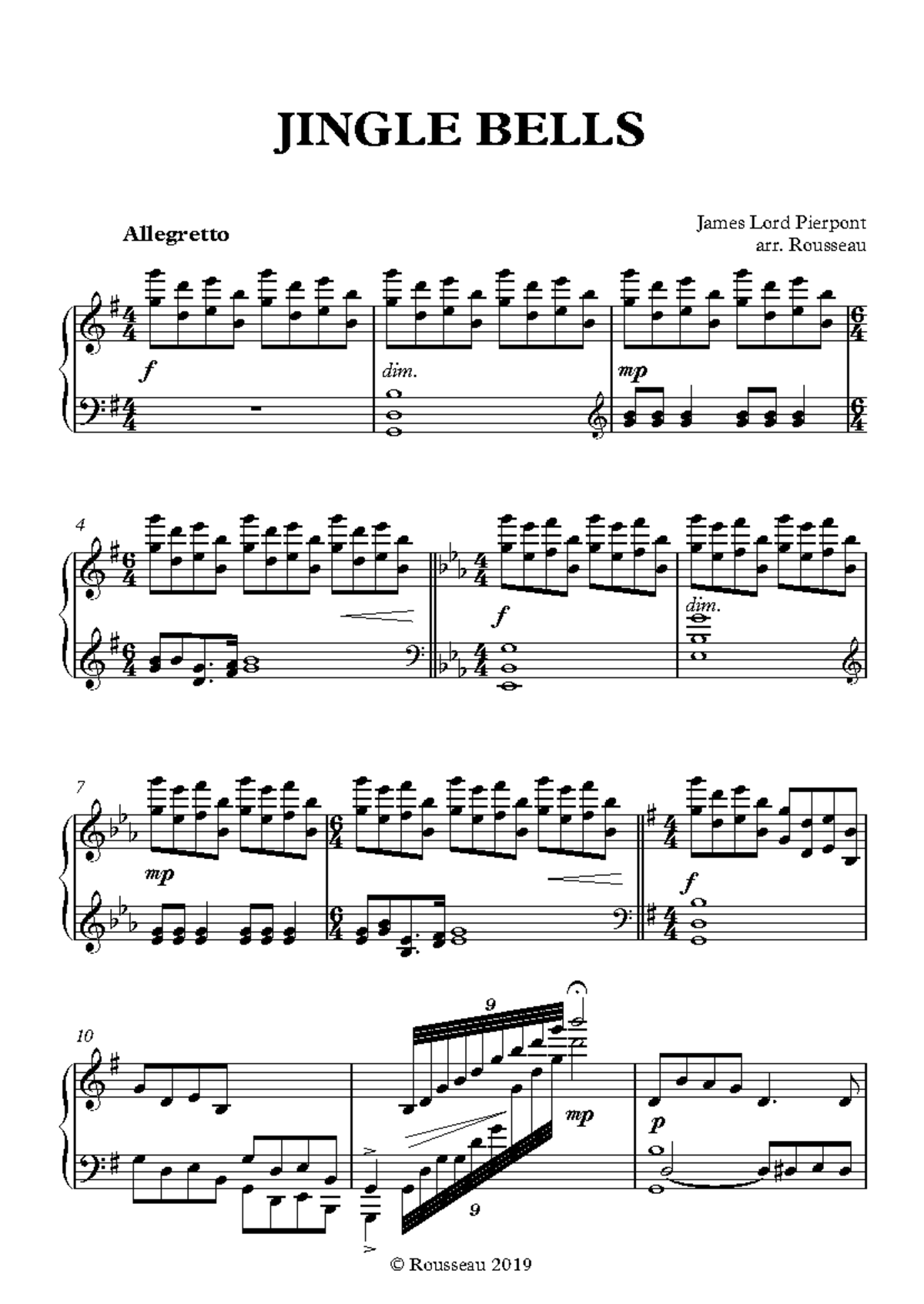 Jingle Bells [Rousseau] { { { { © Rousseau 2019 f dim. Allegretto mp