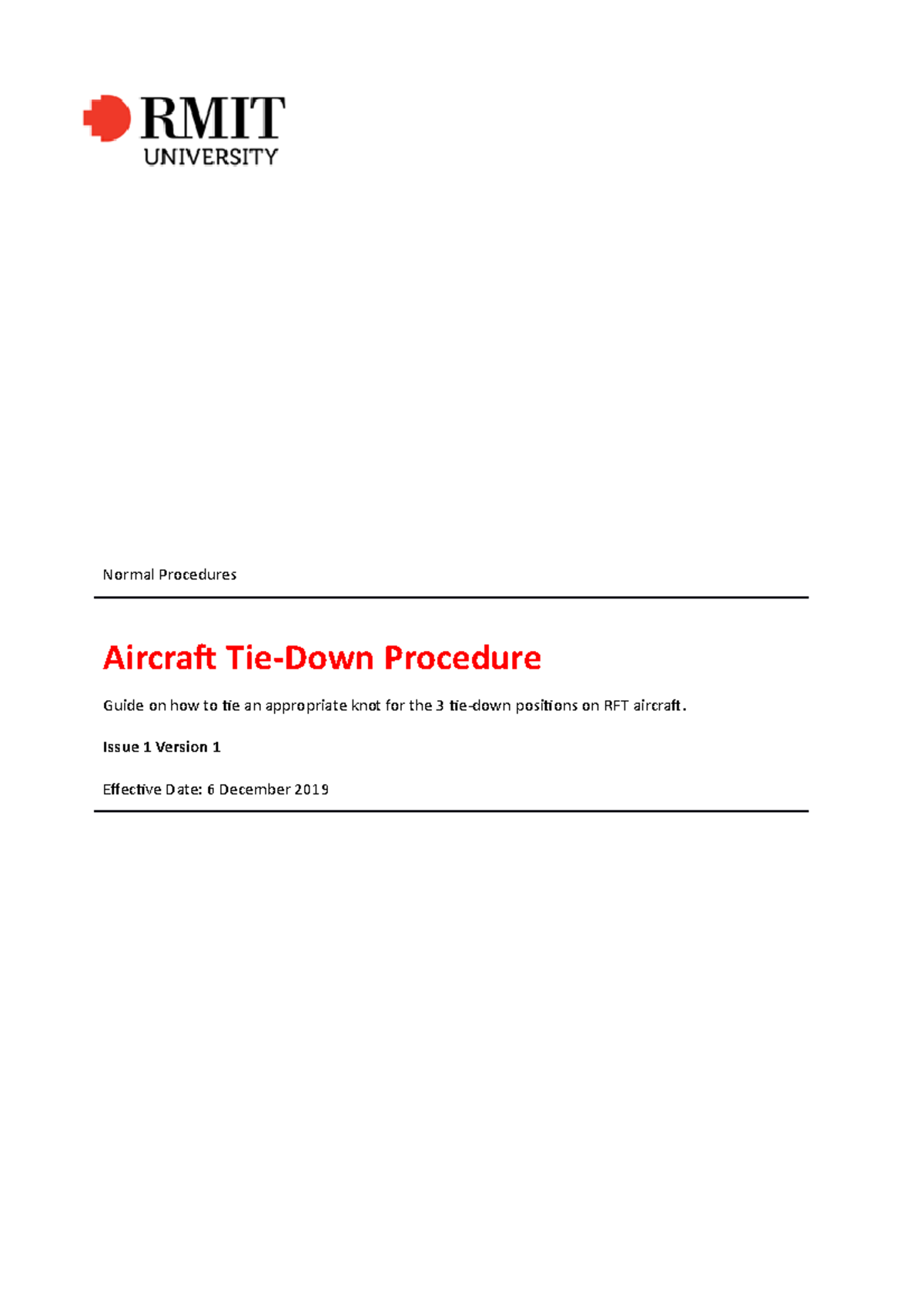 QRG001Aircraft Tie Down ProcedureV1 Normal Procedures Aircraft Tie