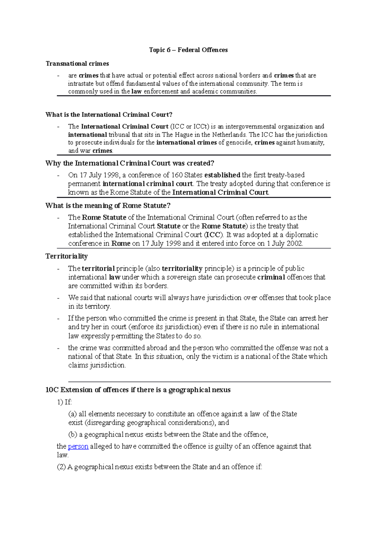 Topic 6 Federal Offences - Topic 6 Federal Offences Transnational ...