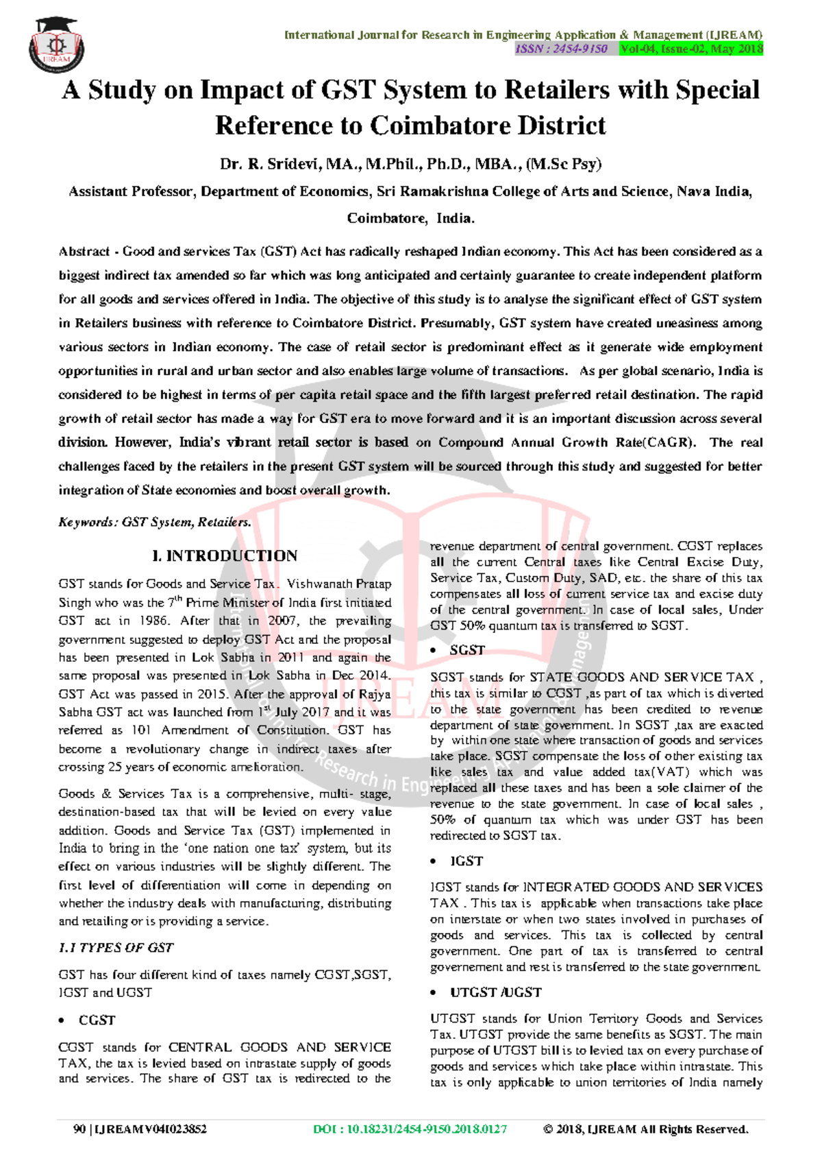 Gst project - ISSN : 2454-9150 Vol-04, Issue-02, May 2018 A Study on ...