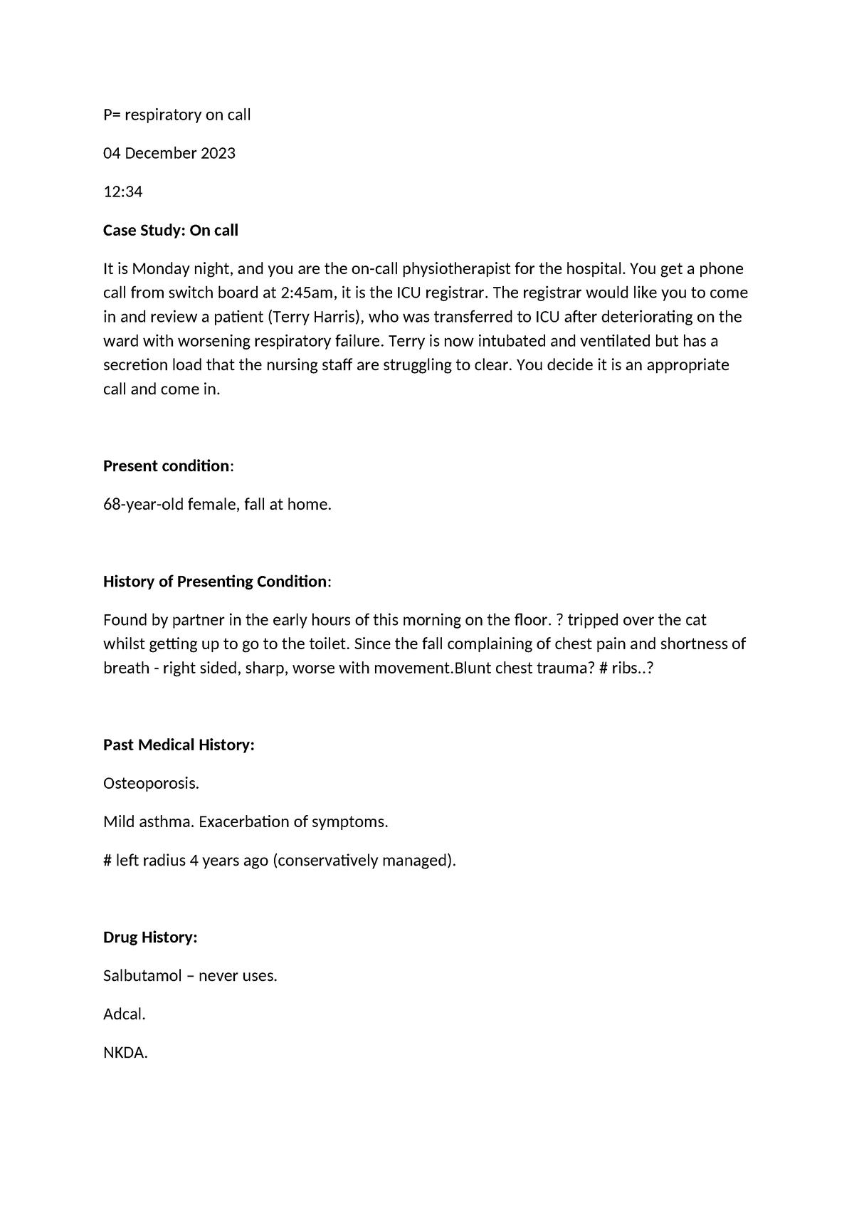 On call respiratory simulation - P= respiratory on call 04 December ...