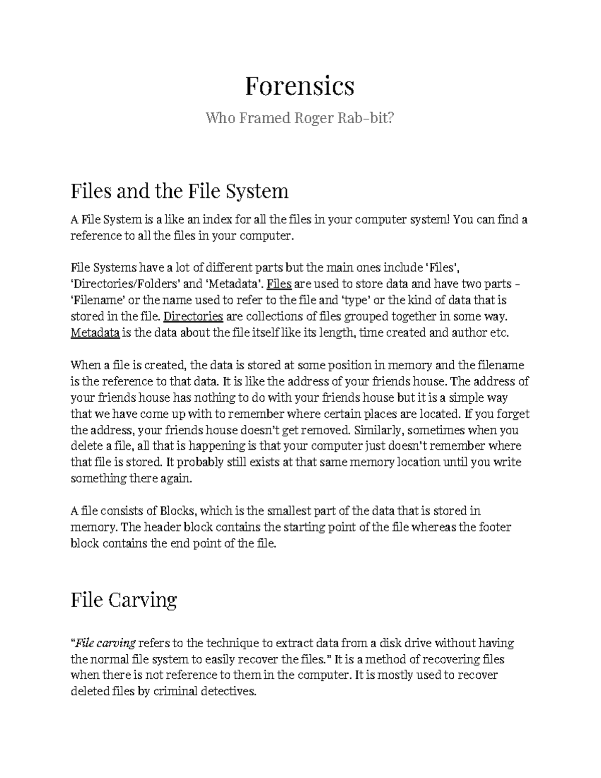 Introduction to Digital Forensics - Forensics Who Framed Roger Rab-bit ...