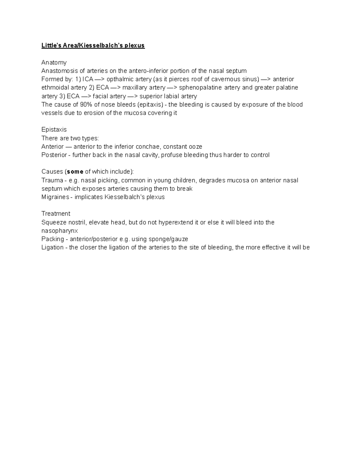 12 Summary of Little’s Area2FKiesselbalch’s plexus Little’s Area/Kiesselbalch’s plexus