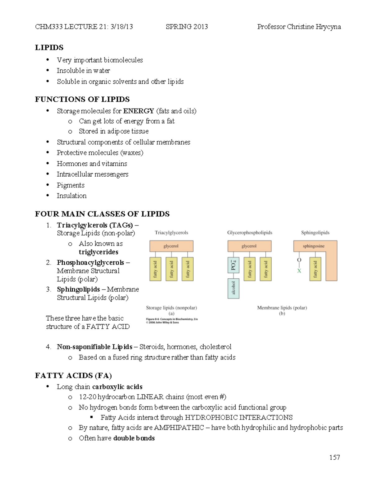 Spring 2013 Lecture 21 Study material LIPIDS Very important