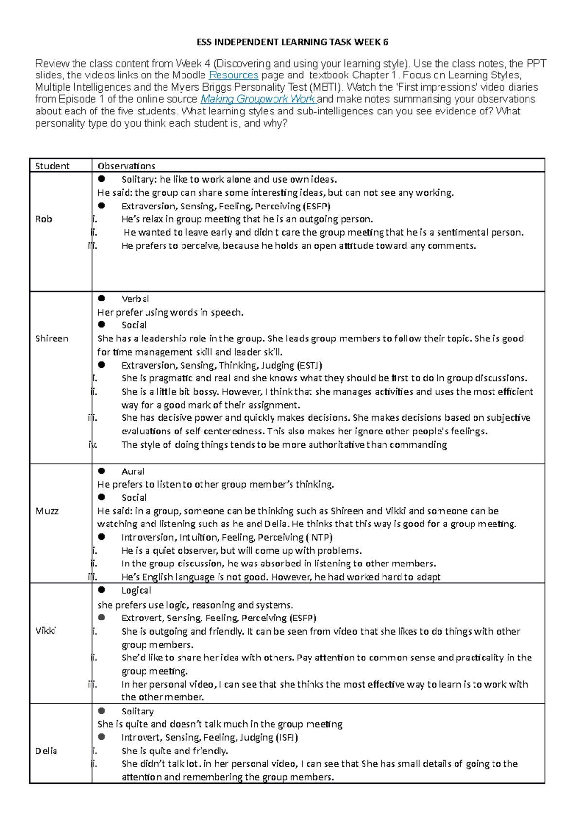 Independent Learning TASK WEEK 6 - ESS INDEPENDENT LEARNING TASK WEEK 6 ...