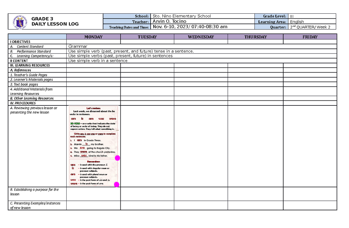 DLL English 3 Q1 W1 - DLL - GRADE 3 DAILY LESSON LOG School: Sto. Nino ...
