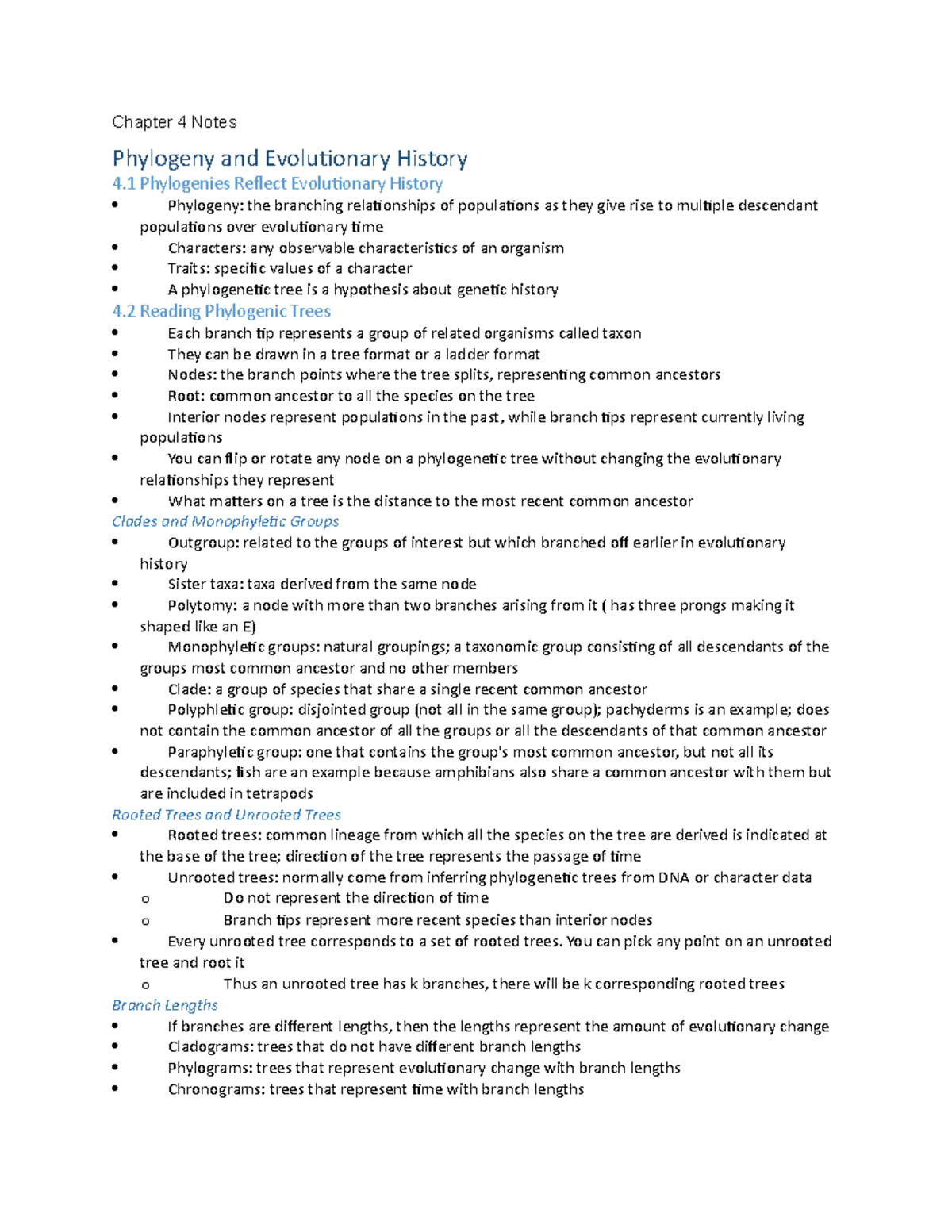Chapter 4 Notes Phylogeny and Evolutionary History - Studocu