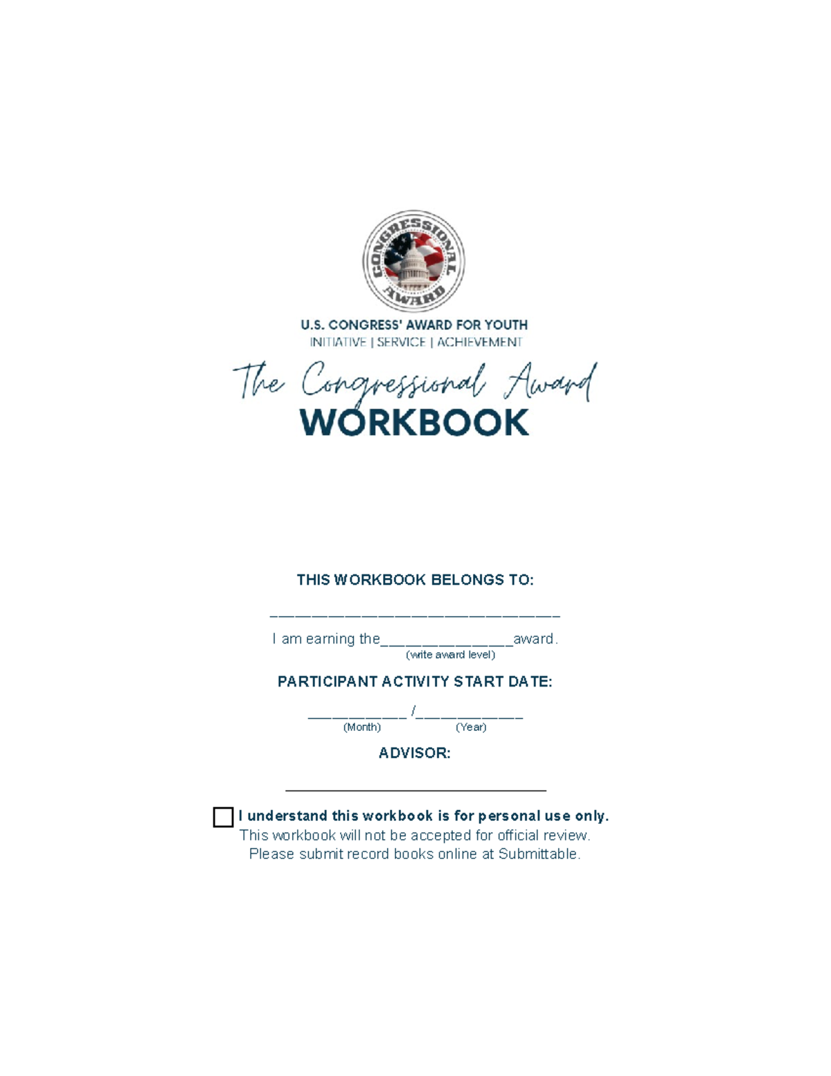 Congressional Award Workbook Corrected THIS WORKBOOK BELONGS TO