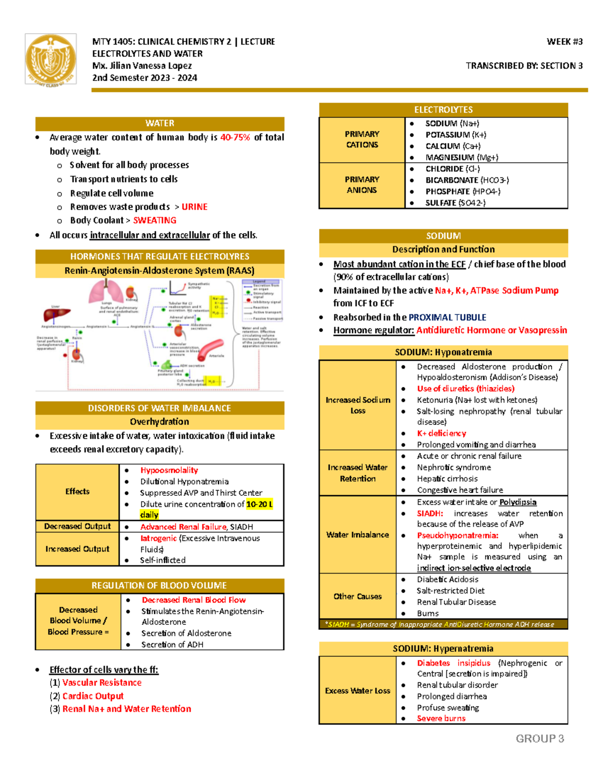 CC2-Lec Electrolytes - MTY 1 405 : CLINICAL CHEMISTRY 2 | LECTURE WEEK ...