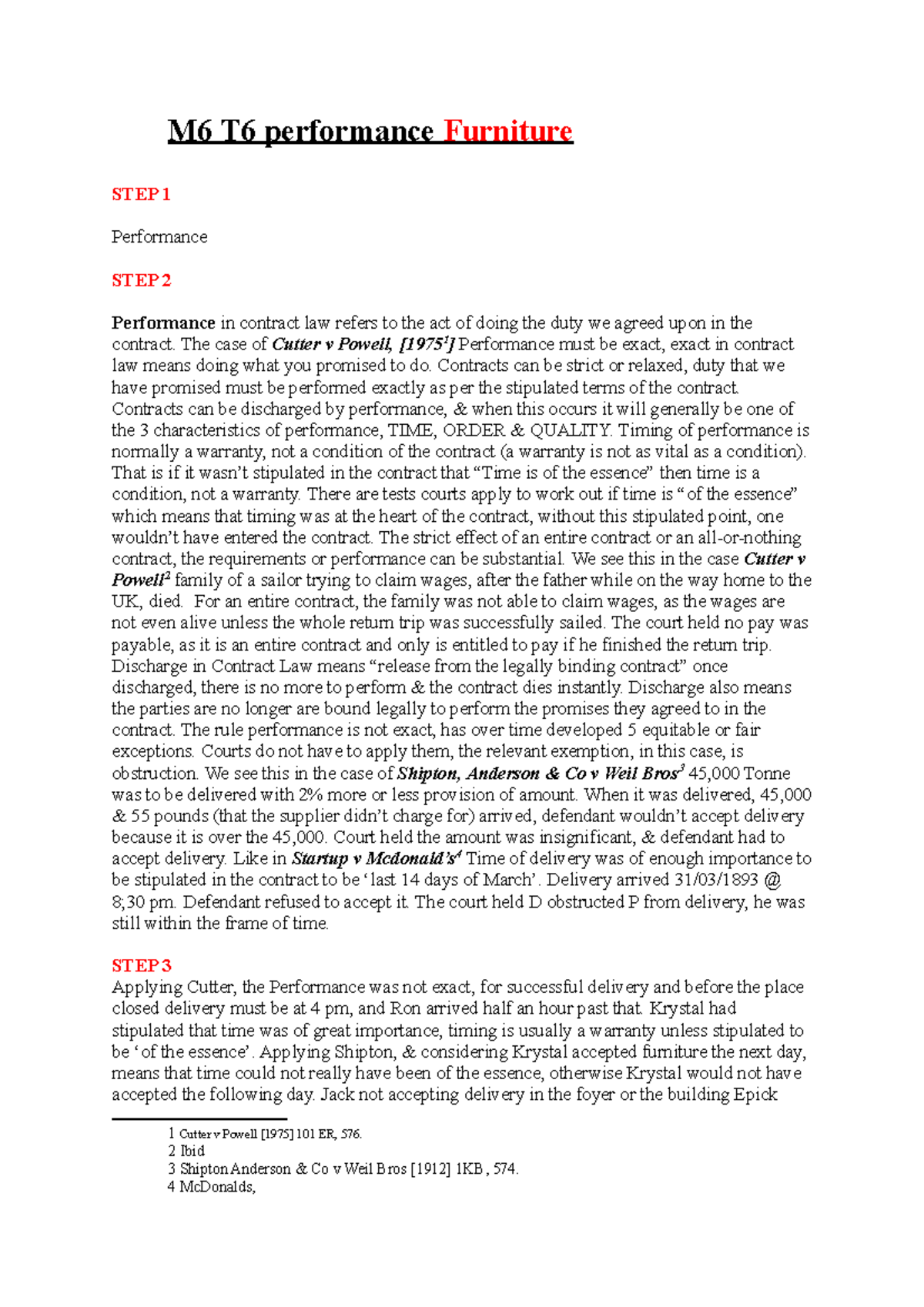 M6 T6 performance Furniture The case of Cutter v Powell, [1975 1
