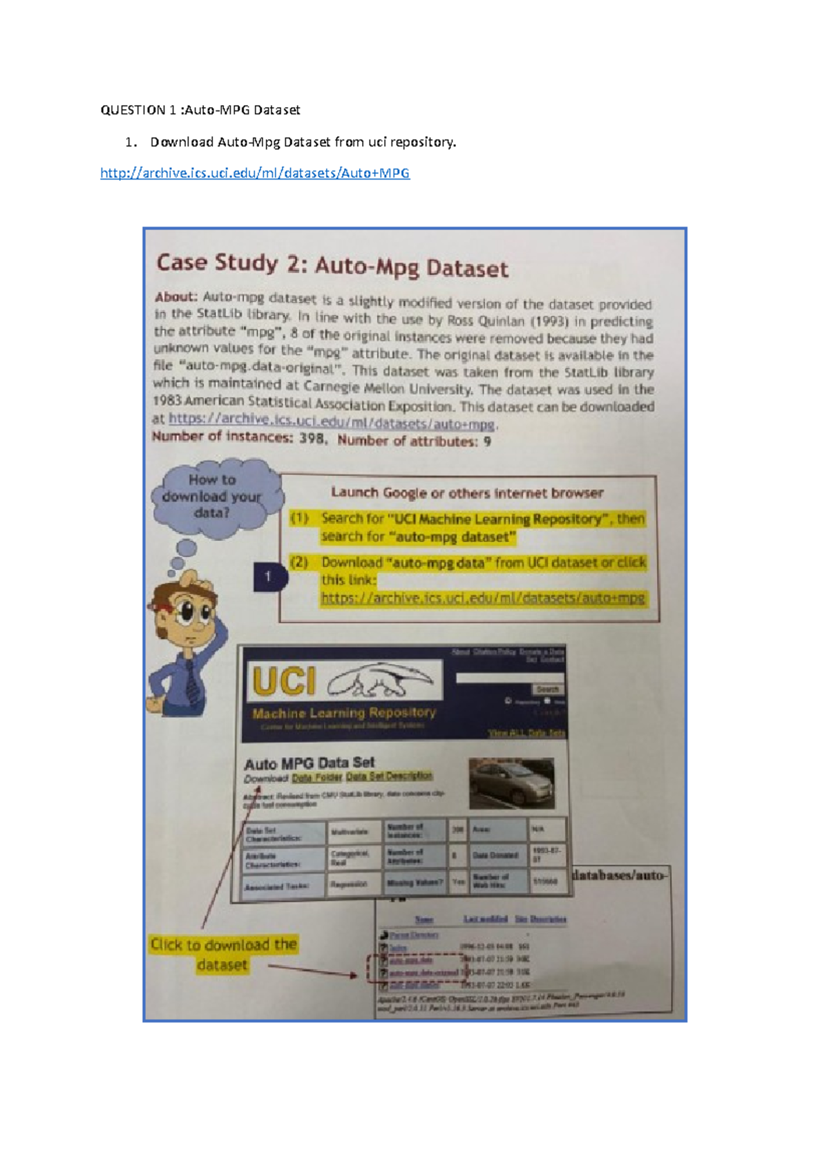 Tutorial MPG file ISP565 QUESTION 1 AutoMPG Dataset 1. Download